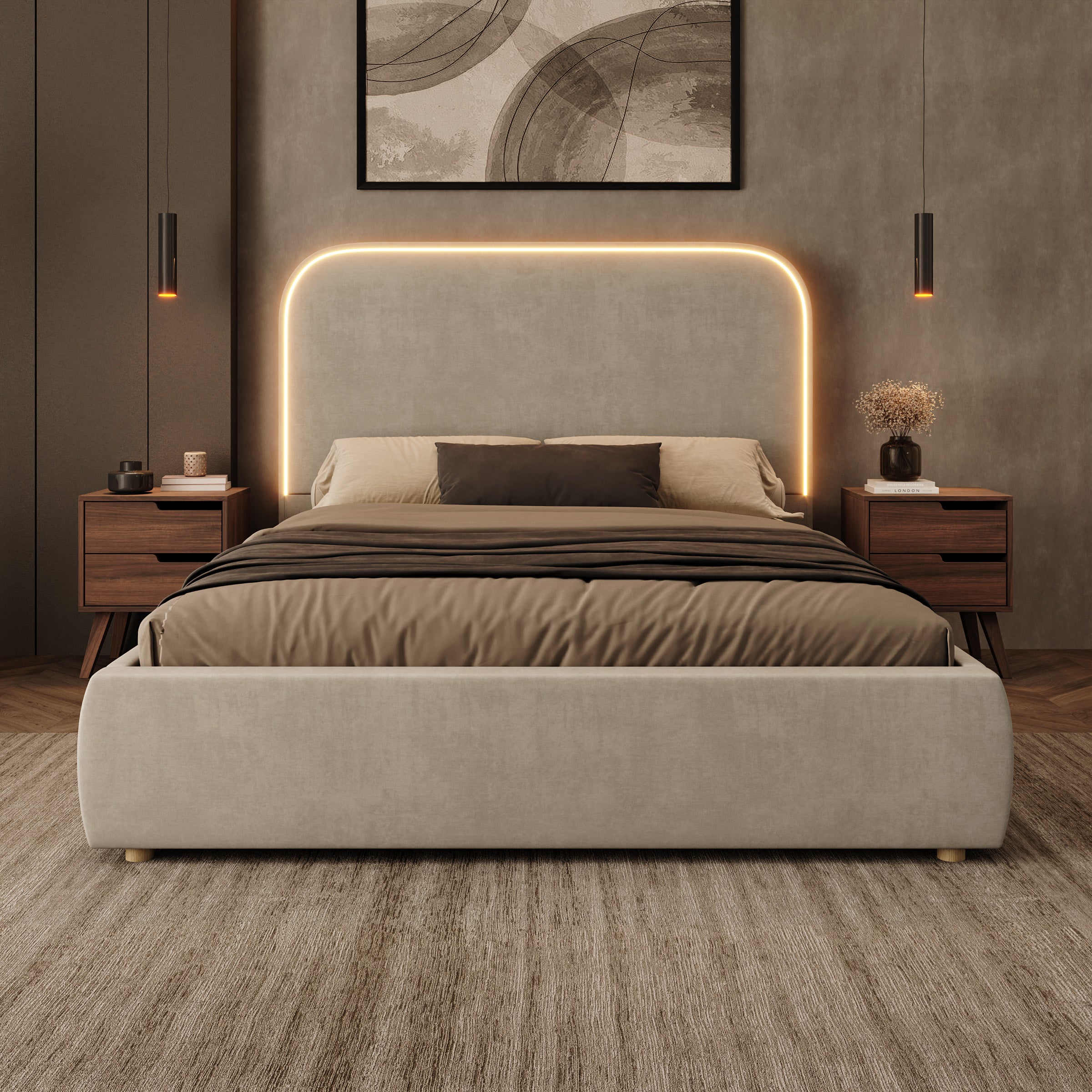 Yavero - Tweepersoonsbed - Velvet beige - 160x200 cm