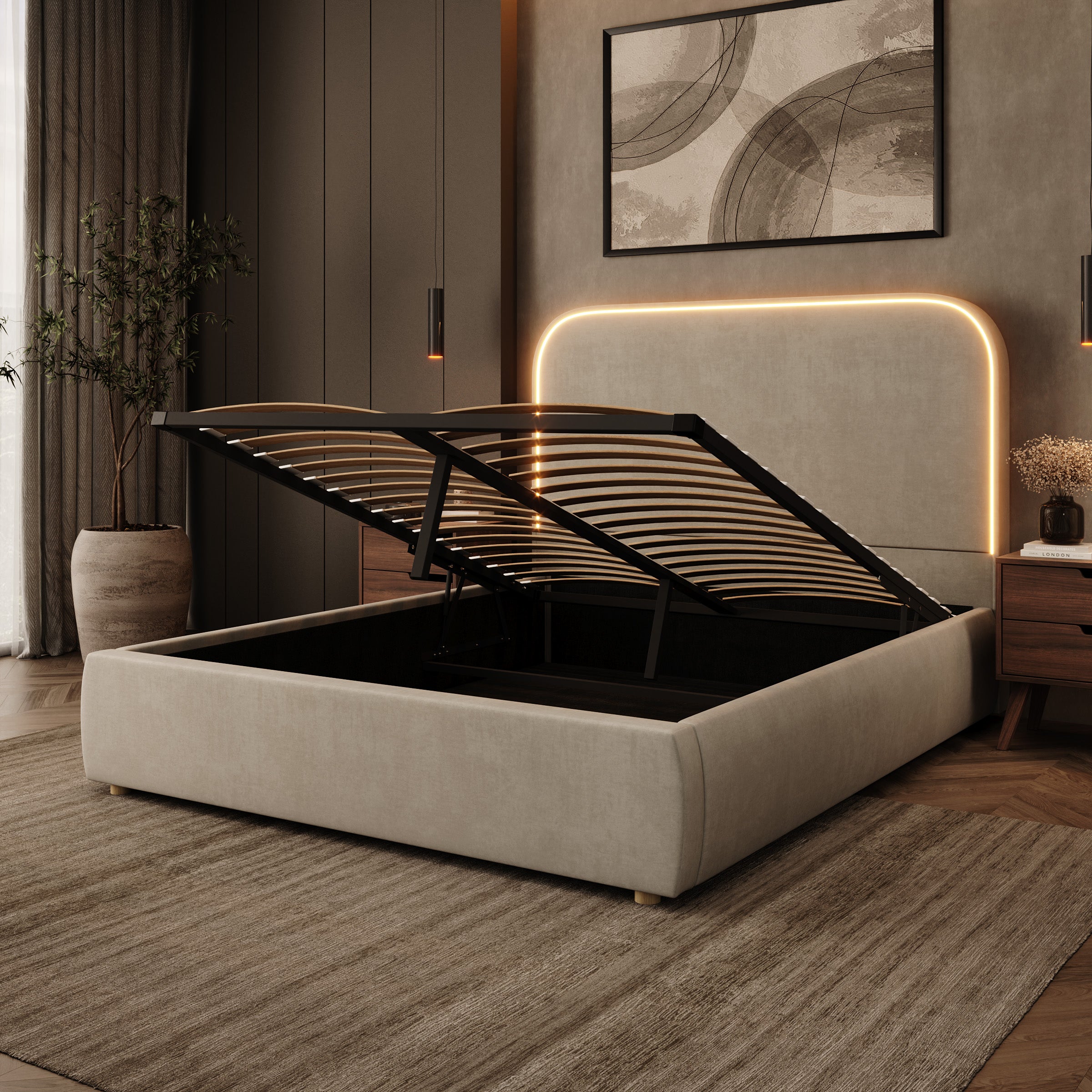 Yavero - Tweepersoonsbed - Velvet beige - 160x200 cm