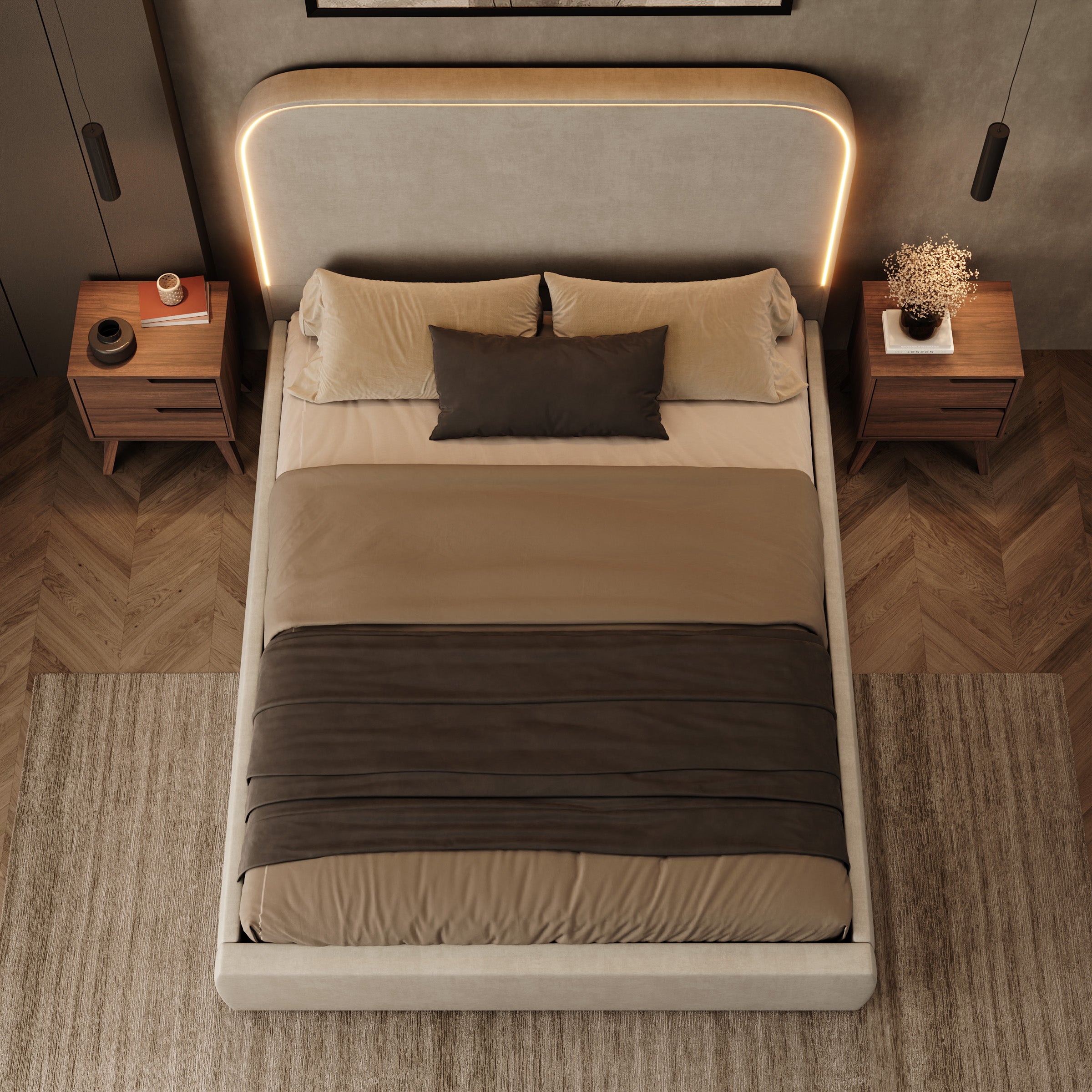 Yavero - Tweepersoonsbed - Velvet beige - 160x200 cm