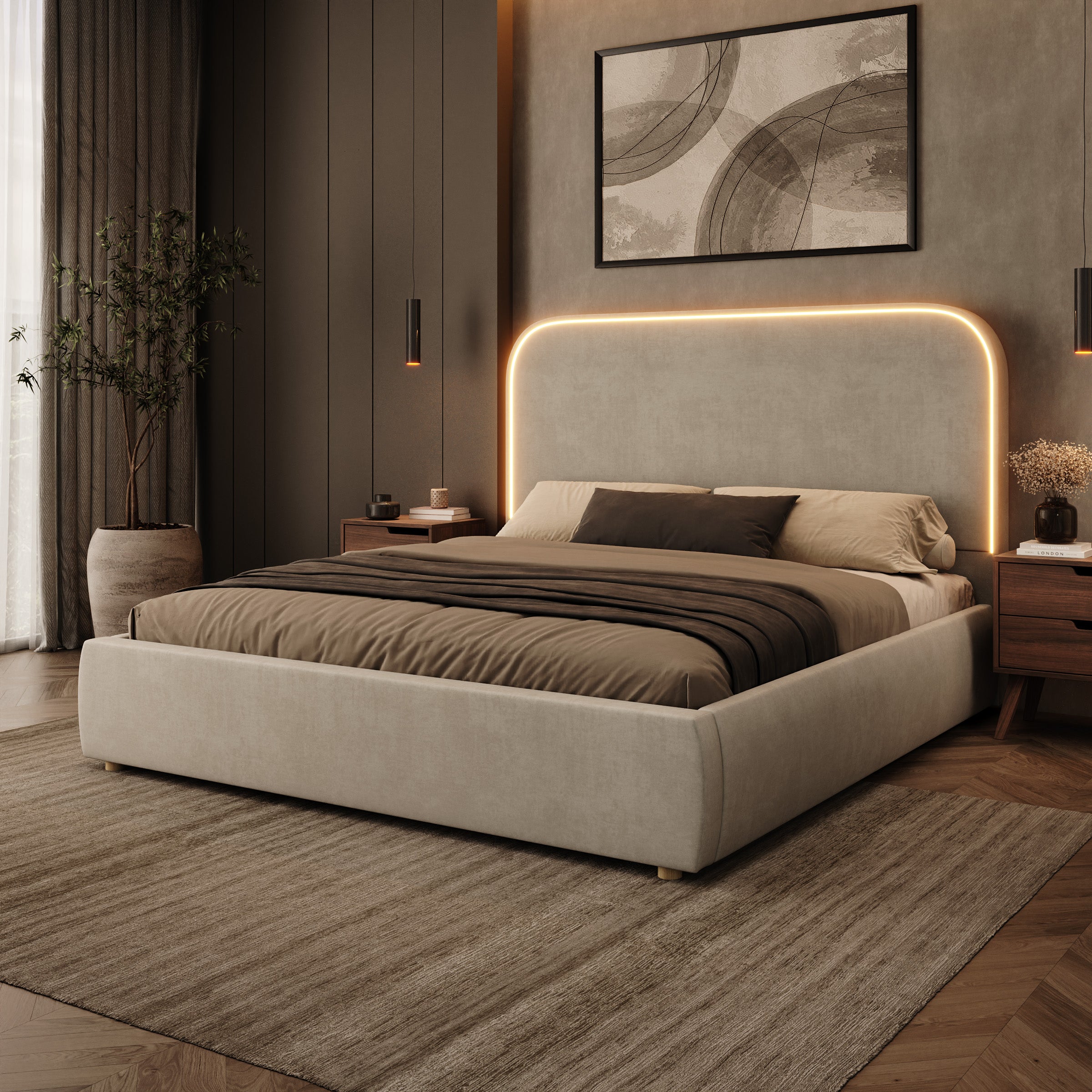 Yavero - Tweepersoonsbed - Velvet beige - 180x200 cm