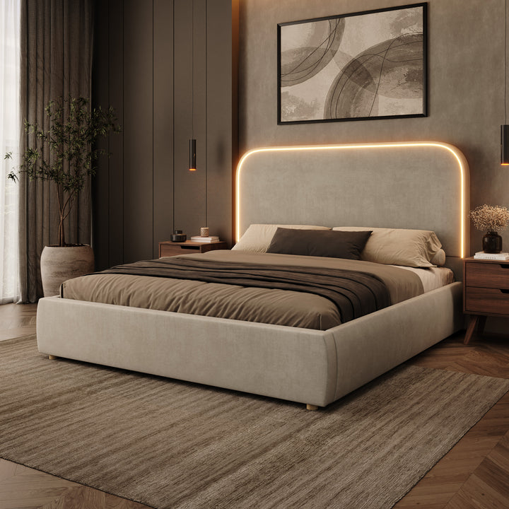 Yavero - Tweepersoonsbed - Velvet beige - 180x200 cm