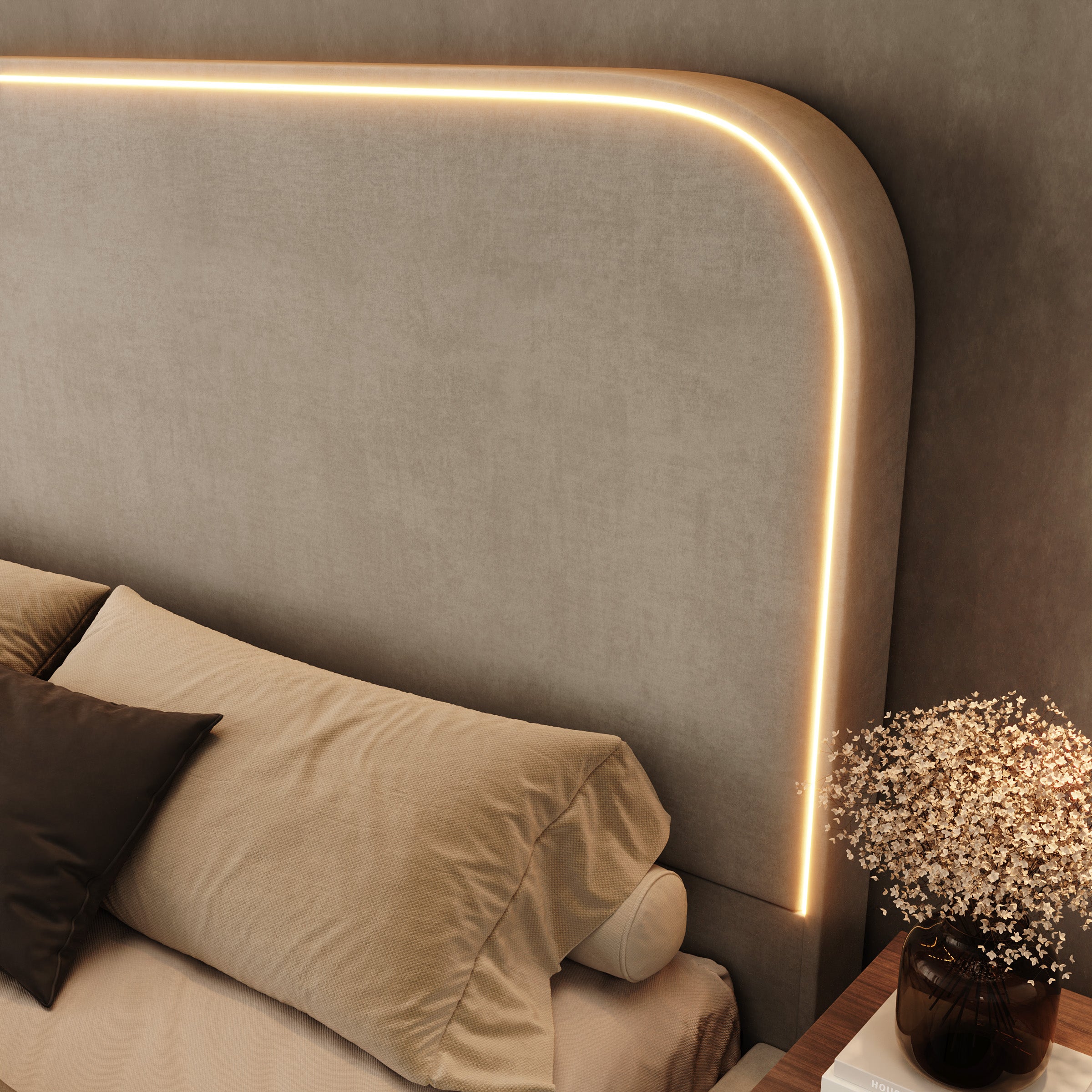 Yavero - Tweepersoonsbed - Velvet beige - 180x200 cm