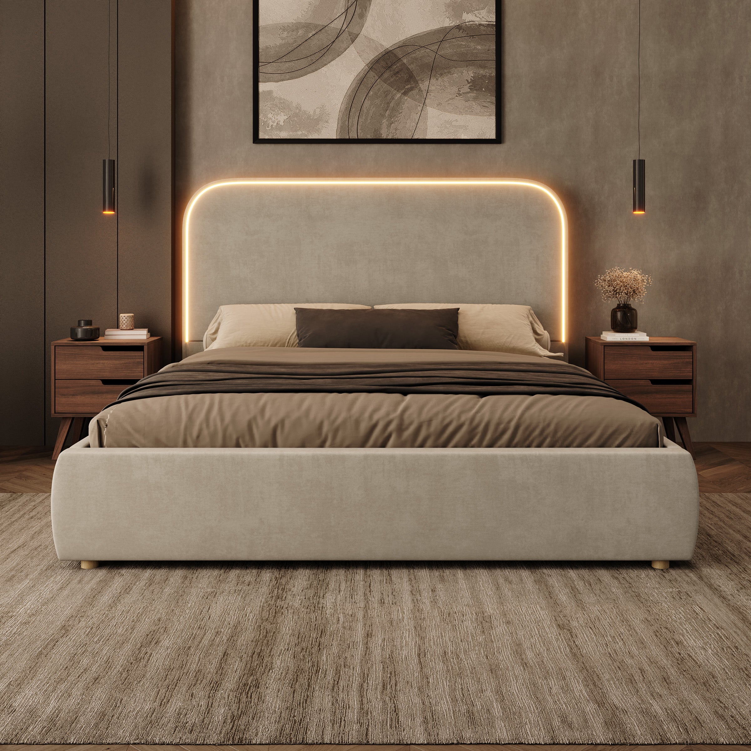 Yavero - Tweepersoonsbed - Velvet beige - 180x200 cm