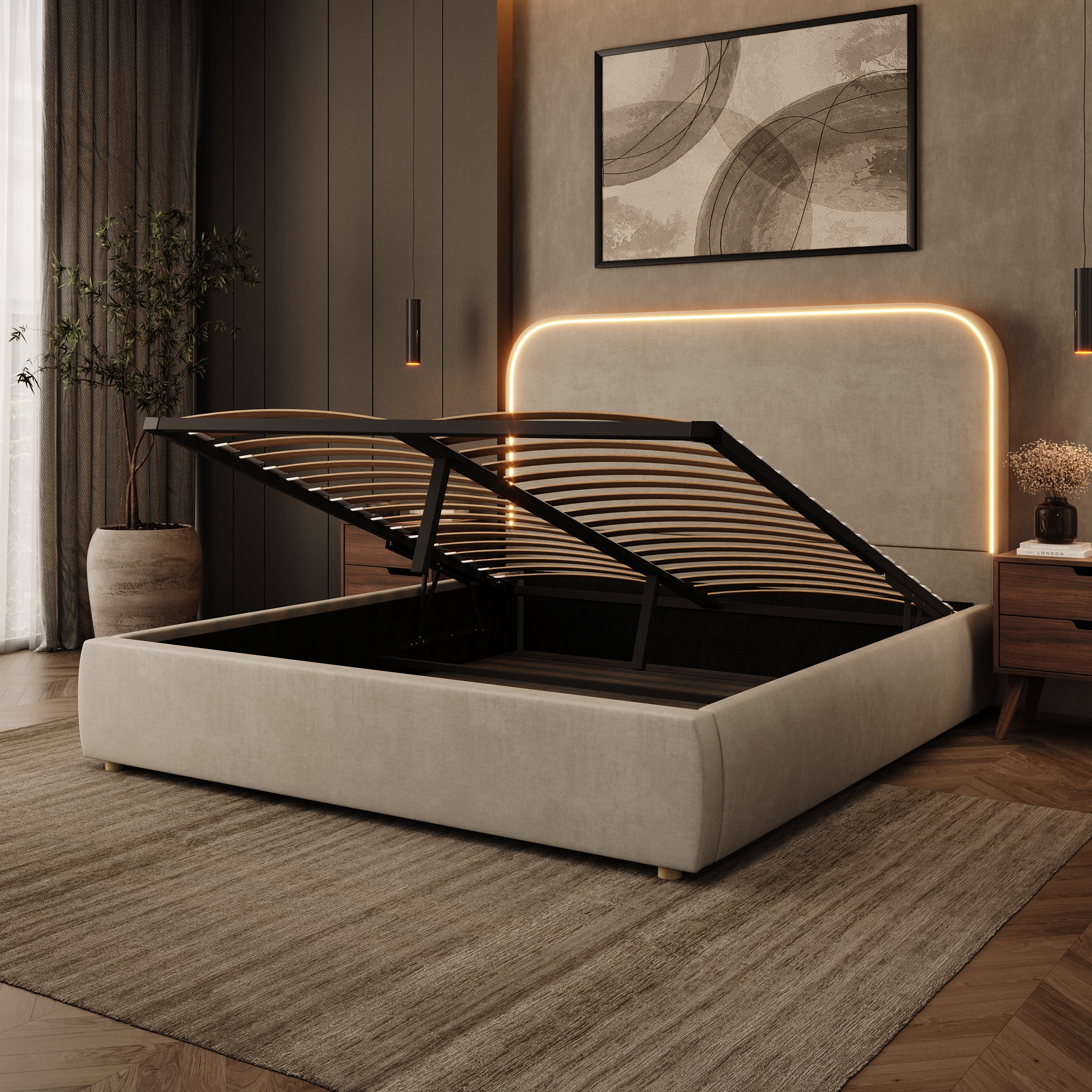 Yavero - Tweepersoonsbed - Velvet beige - 180x200 cm