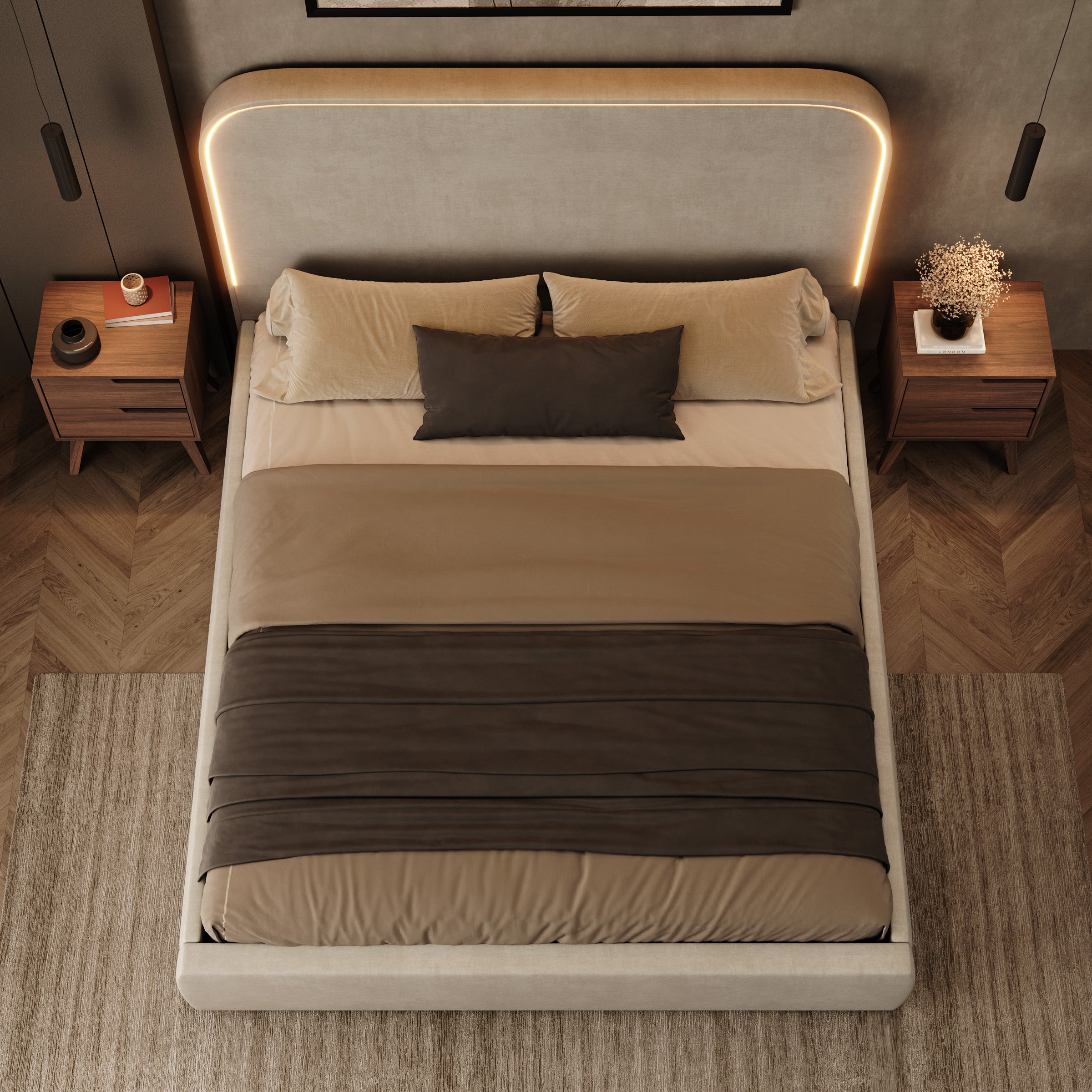 Yavero - Tweepersoonsbed - Velvet beige - 180x200 cm