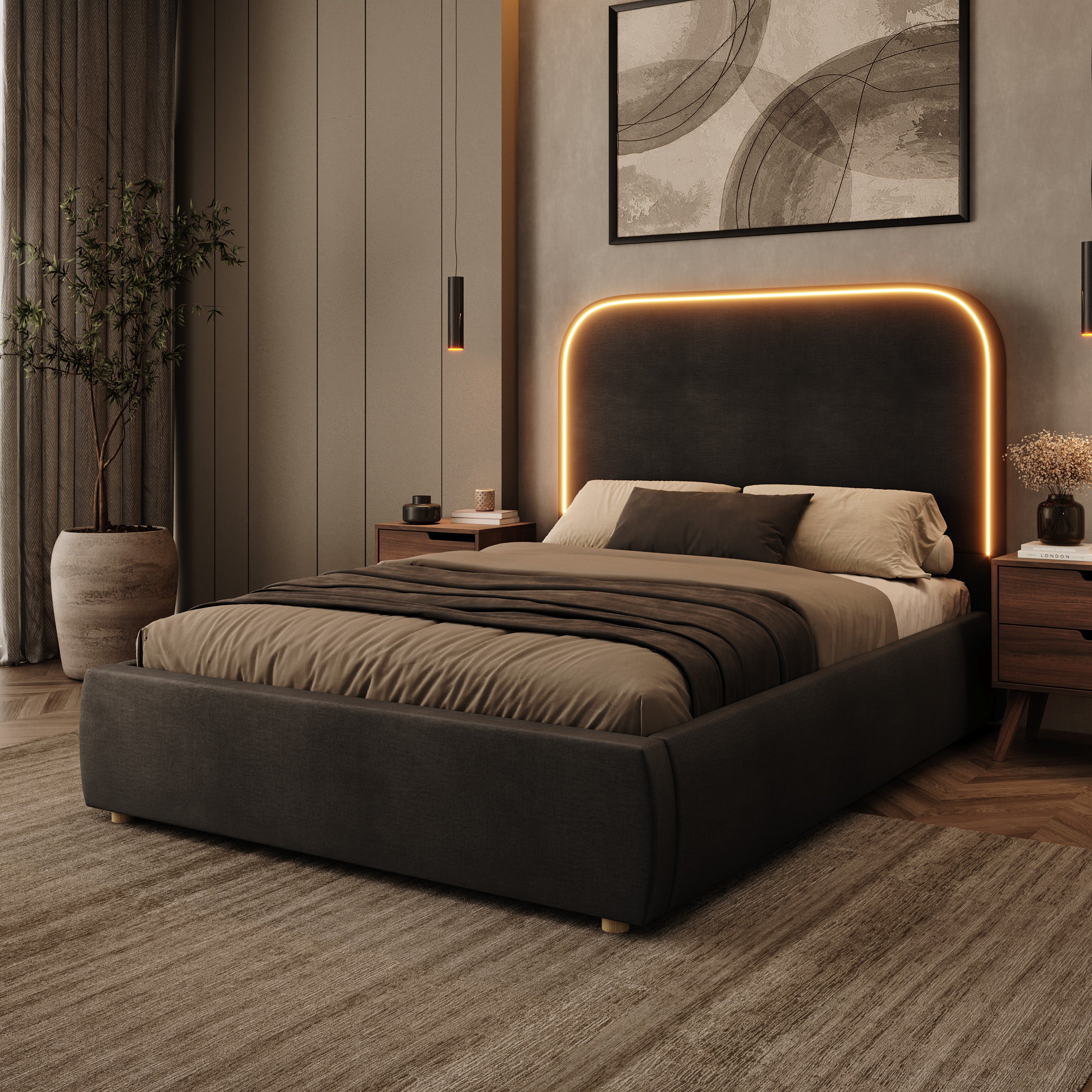 Yavero - Tweepersoonsbed - Velvet zwart - 140x200 cm