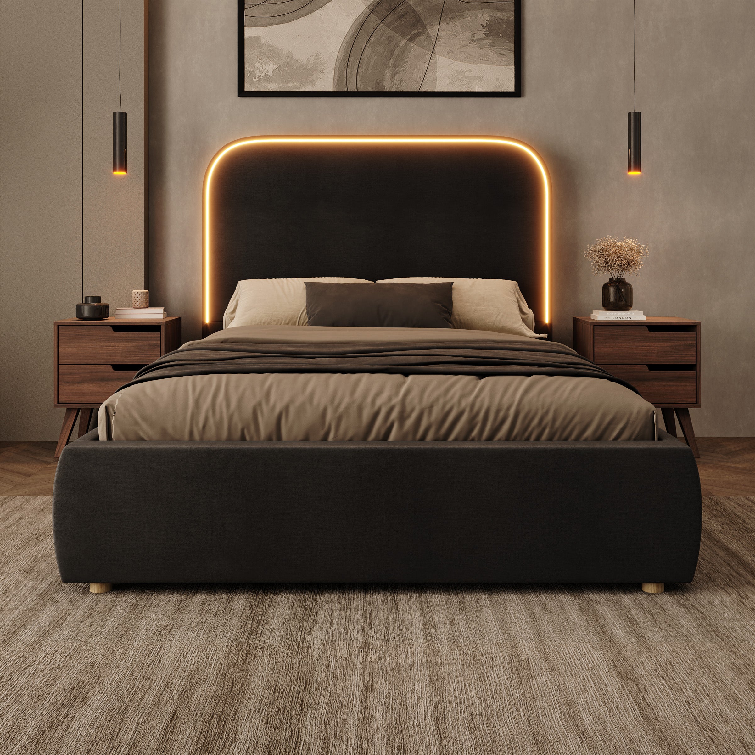 Yavero - Tweepersoonsbed - Velvet zwart - 140x200 cm