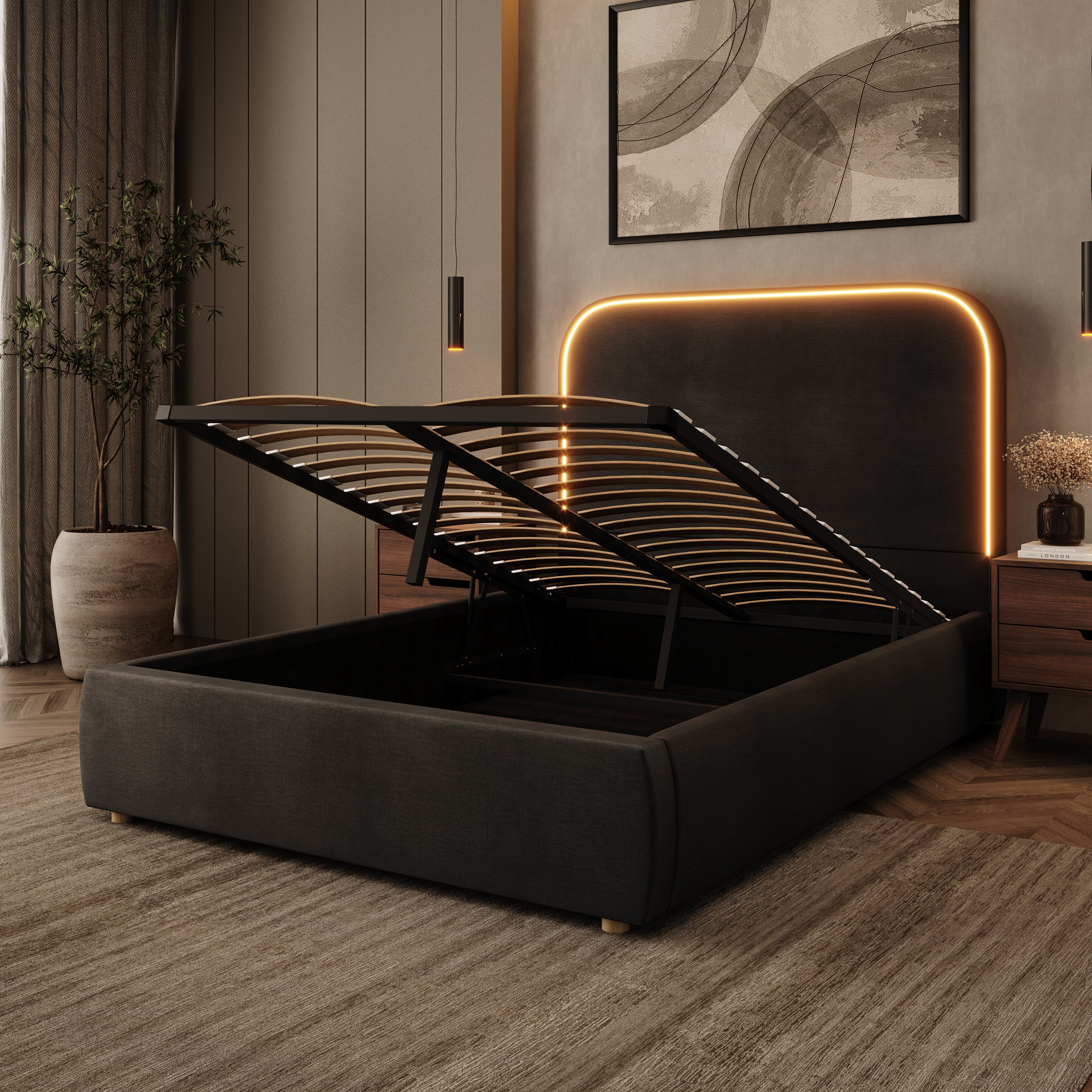 Yavero - Tweepersoonsbed - Velvet zwart - 140x200 cm
