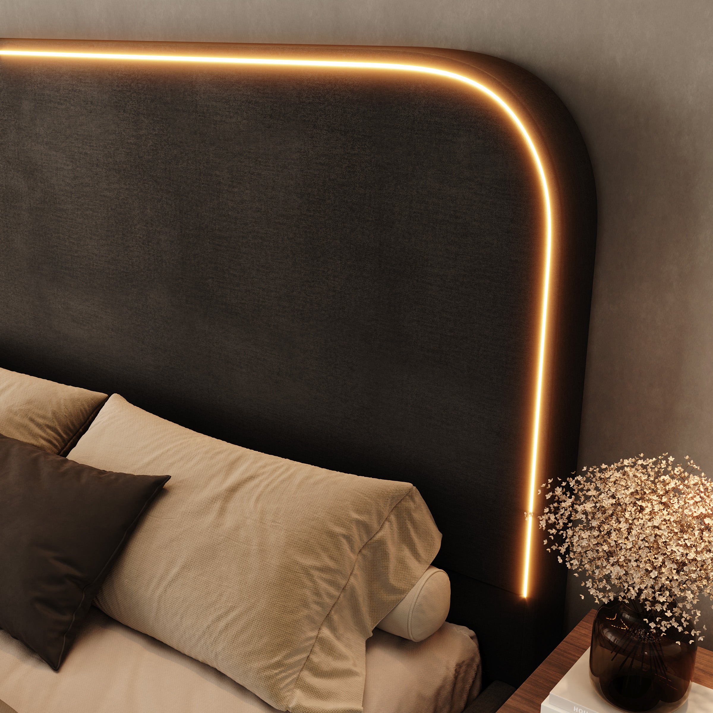Yavero - Tweepersoonsbed - Velvet zwart - 160x200 cm