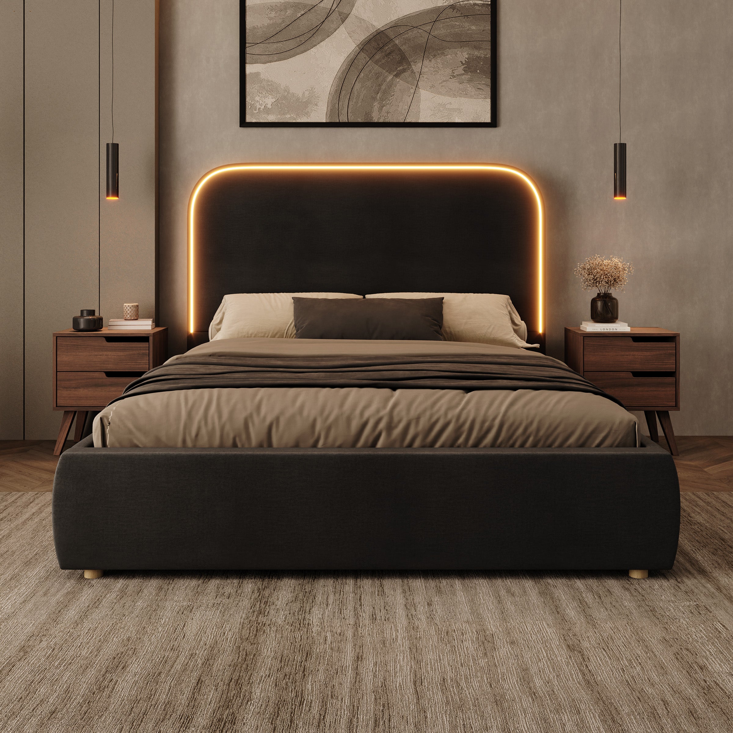 Yavero - Tweepersoonsbed - Velvet zwart - 160x200 cm