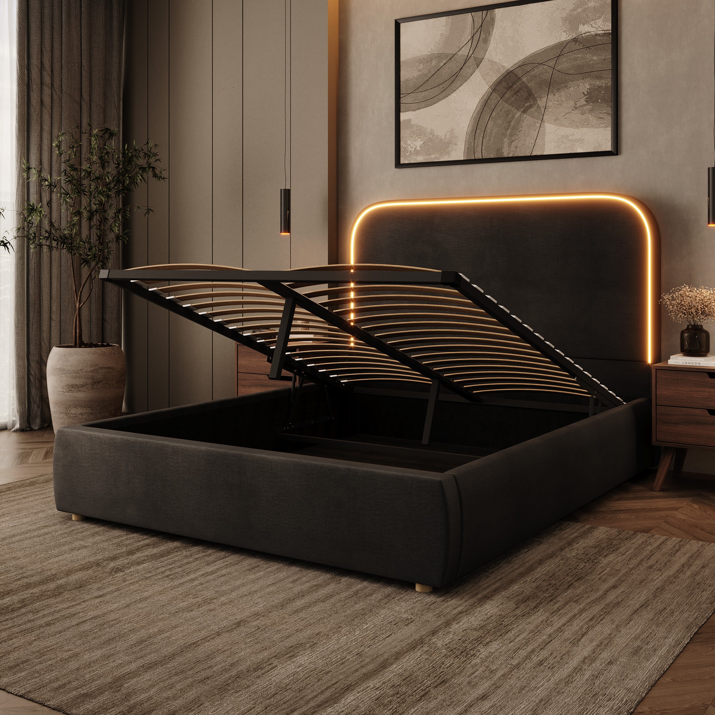 Yavero - Tweepersoonsbed - Velvet zwart - 160x200 cm