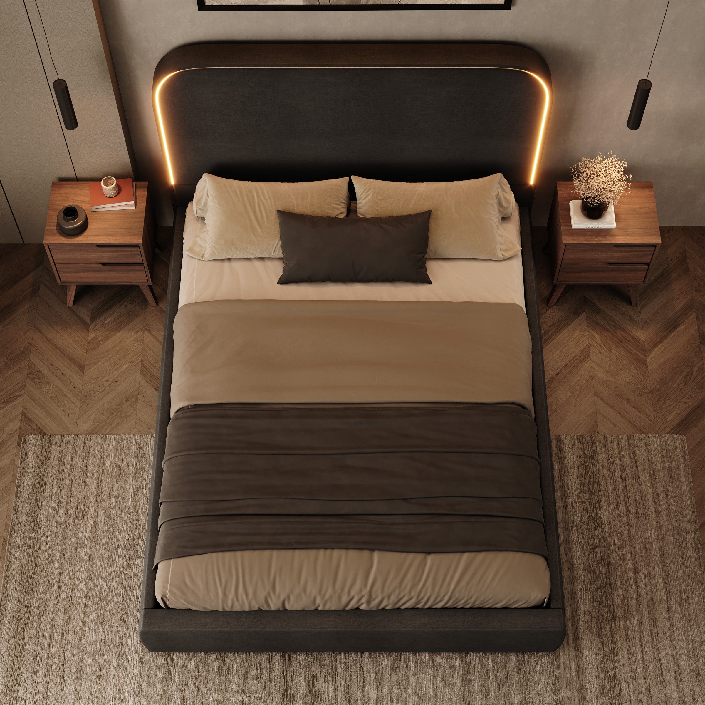 Yavero - Tweepersoonsbed - Velvet zwart - 160x200 cm