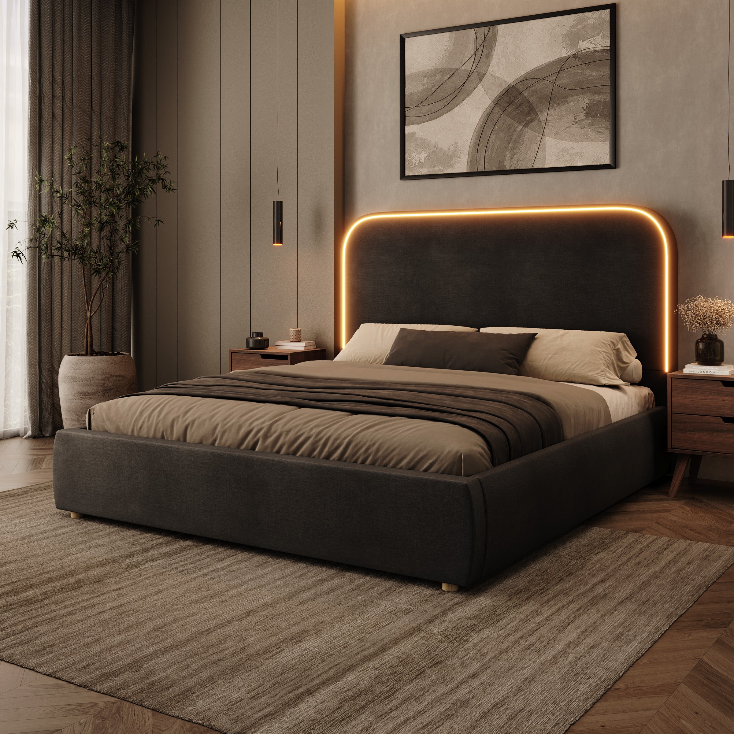 Yavero - Tweepersoonsbed - Velvet zwart - 180x200 cm