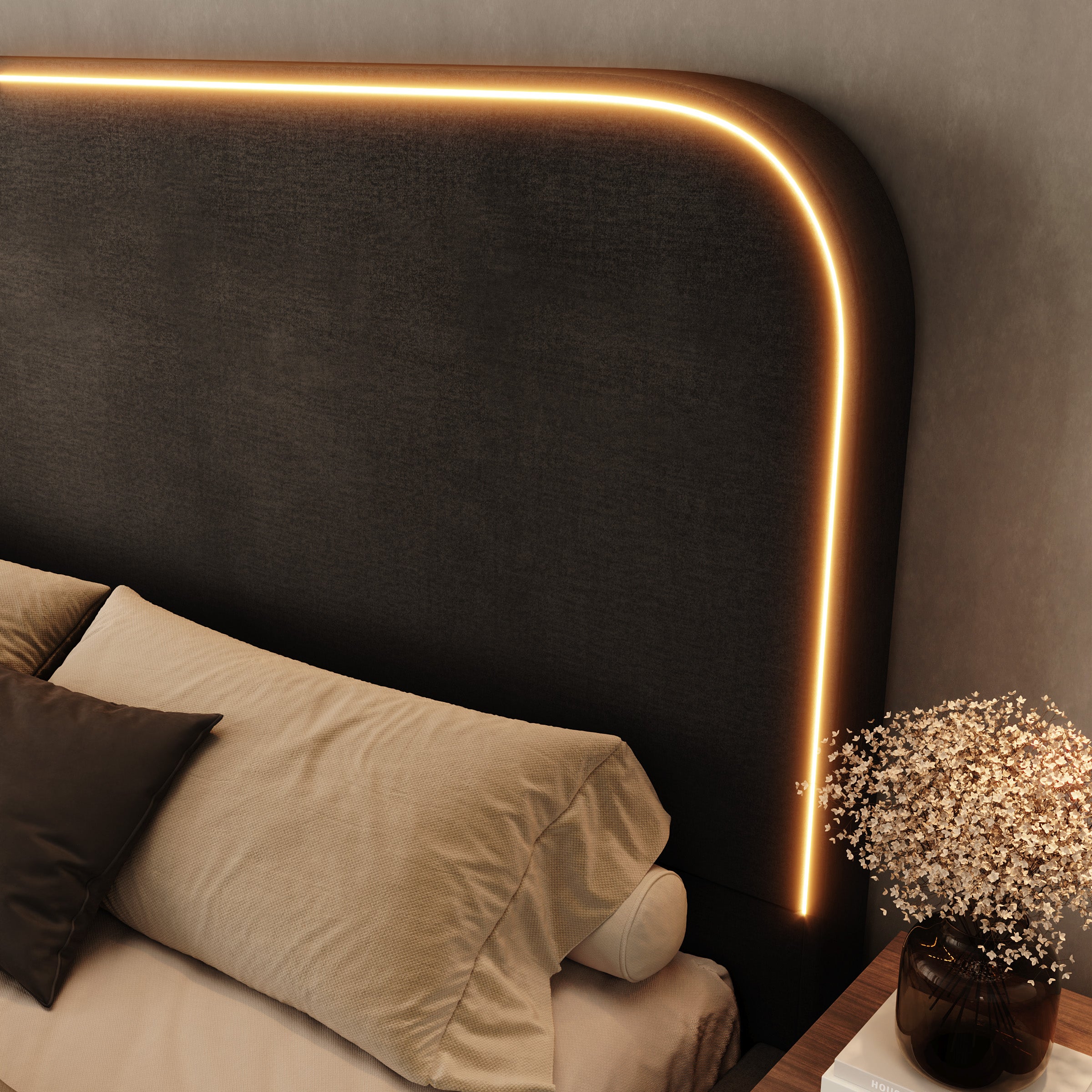 Yavero - Tweepersoonsbed - Velvet zwart - 180x200 cm