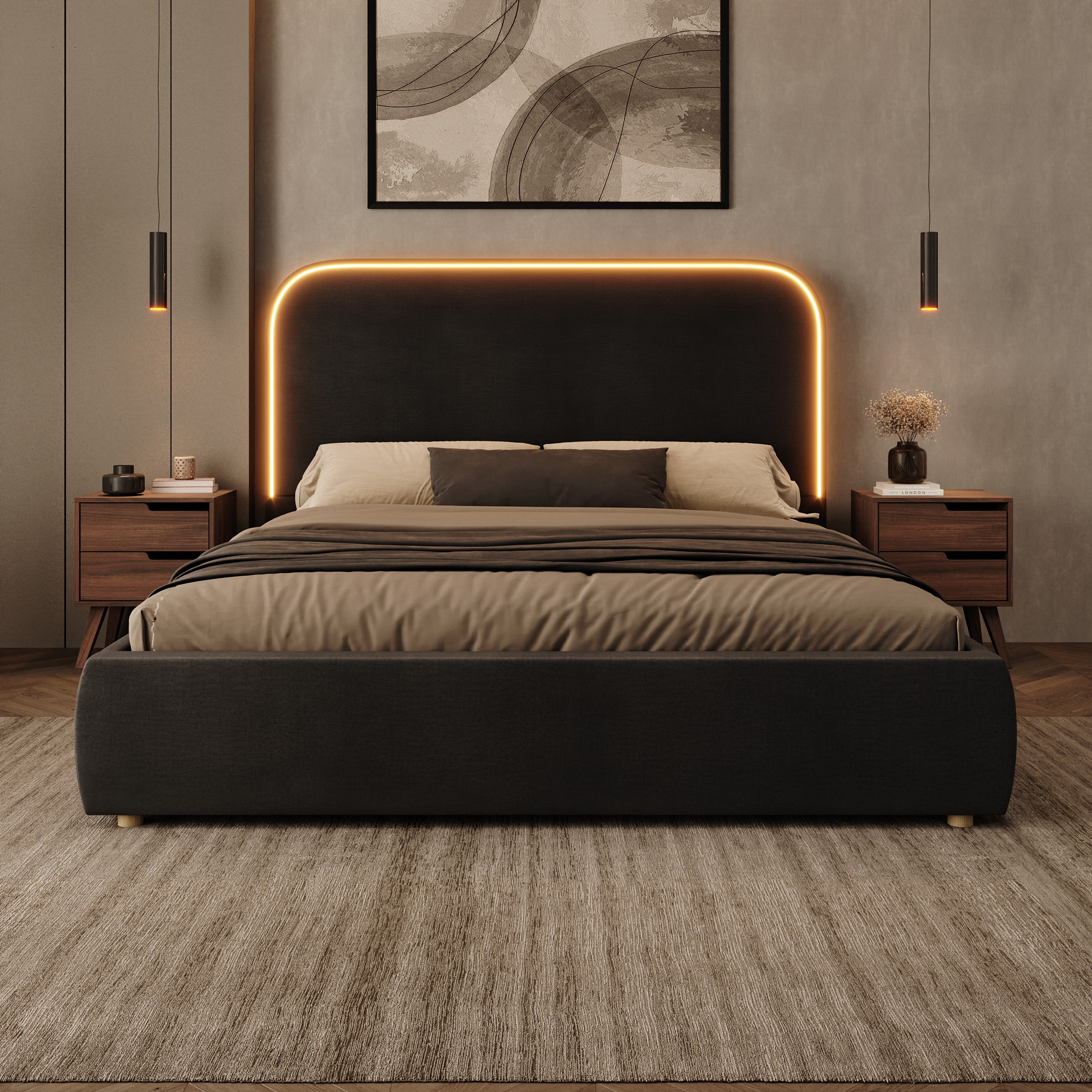 Yavero - Tweepersoonsbed - Velvet zwart - 180x200 cm