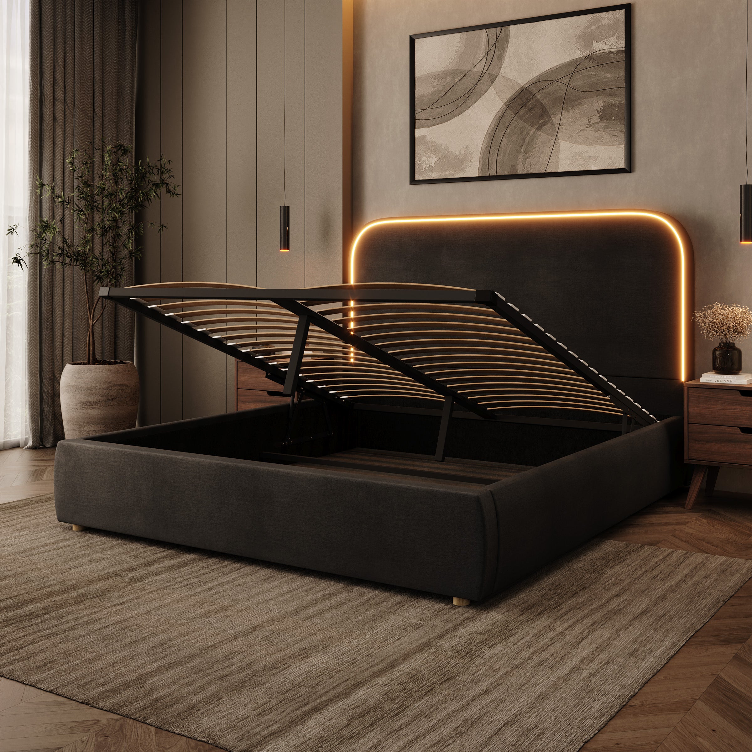 Yavero - Tweepersoonsbed - Velvet zwart - 180x200 cm