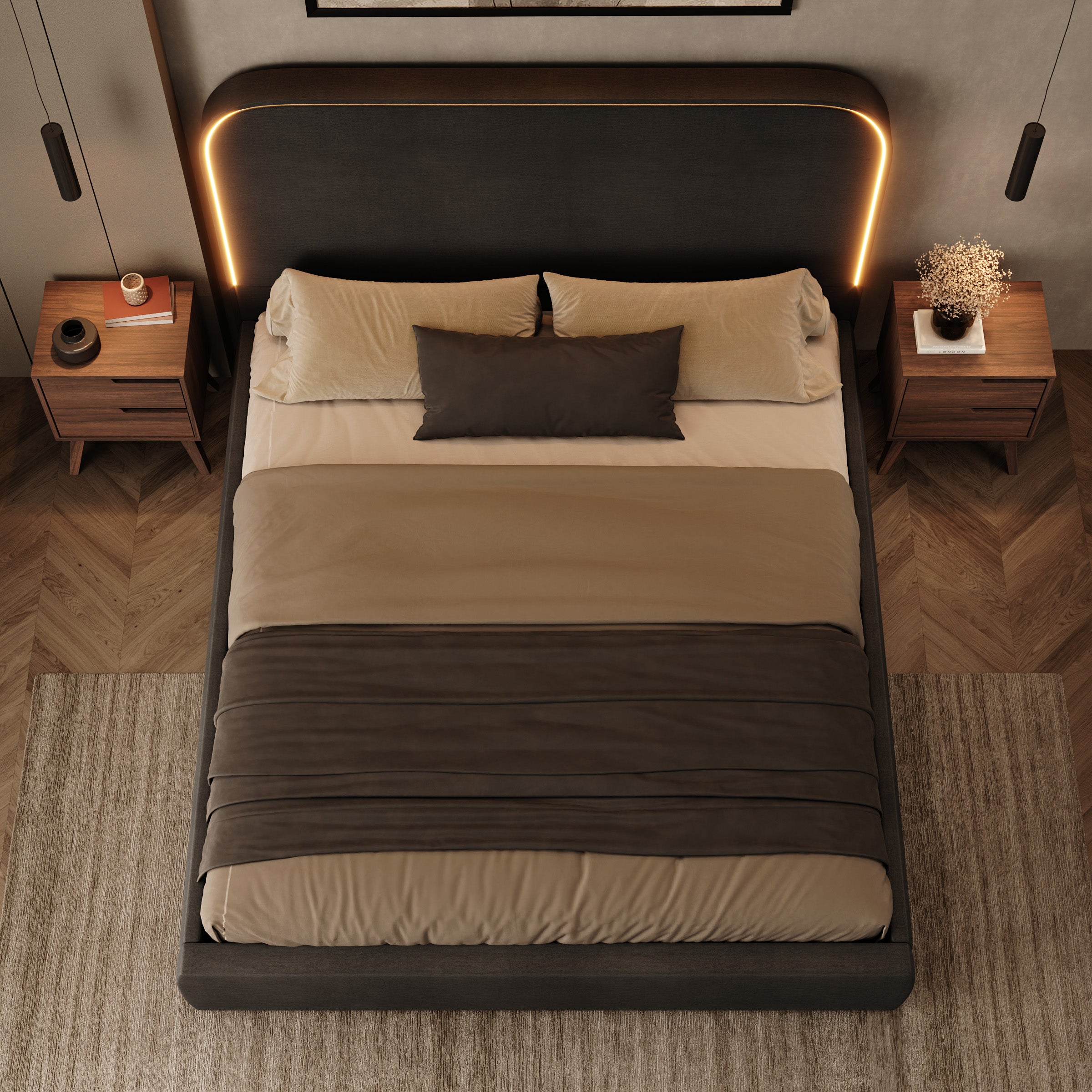 Yavero - Tweepersoonsbed - Velvet zwart - 180x200 cm