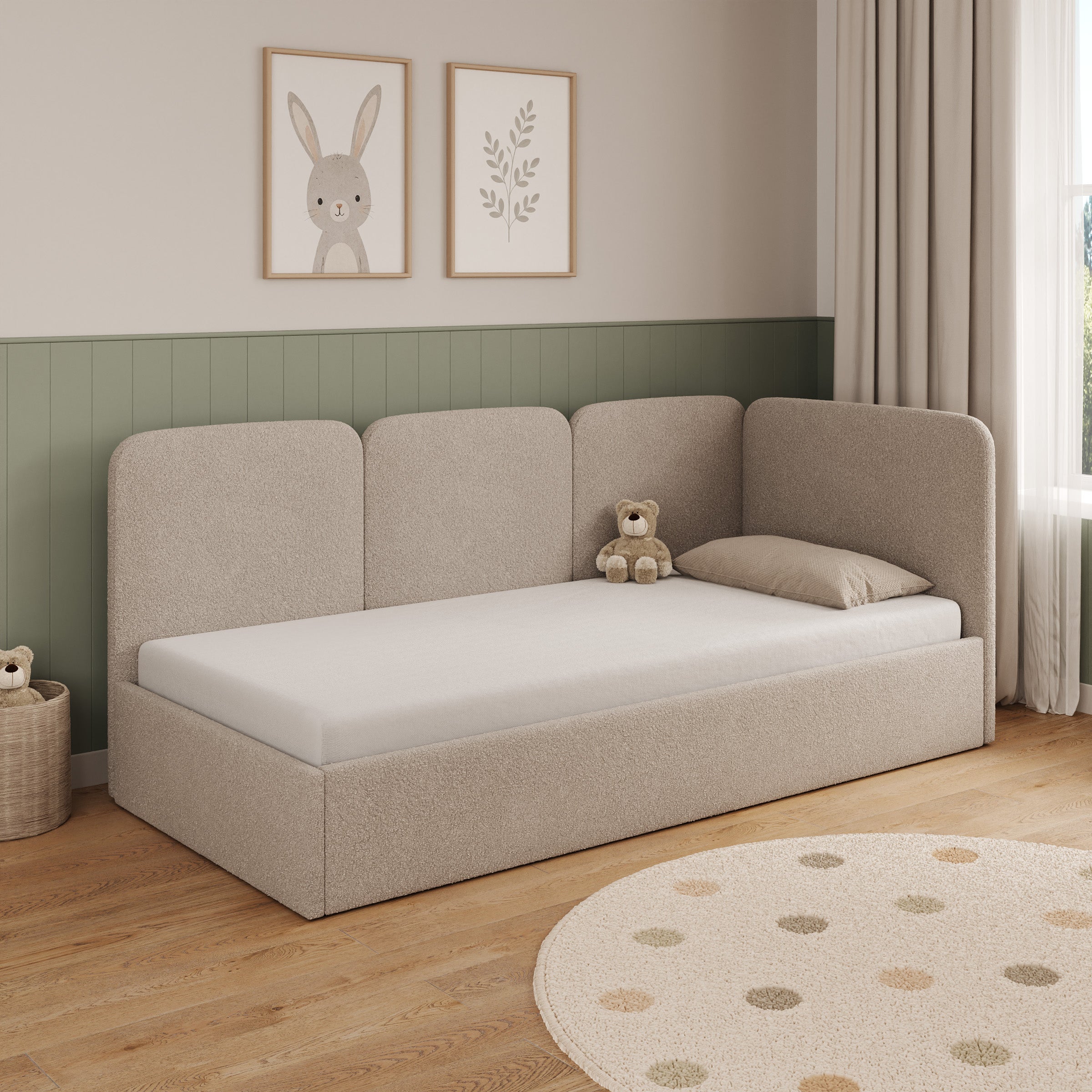 Zano - Eenpersoonsbed met opbergruimte - Teddystof beige - 90x200 cm