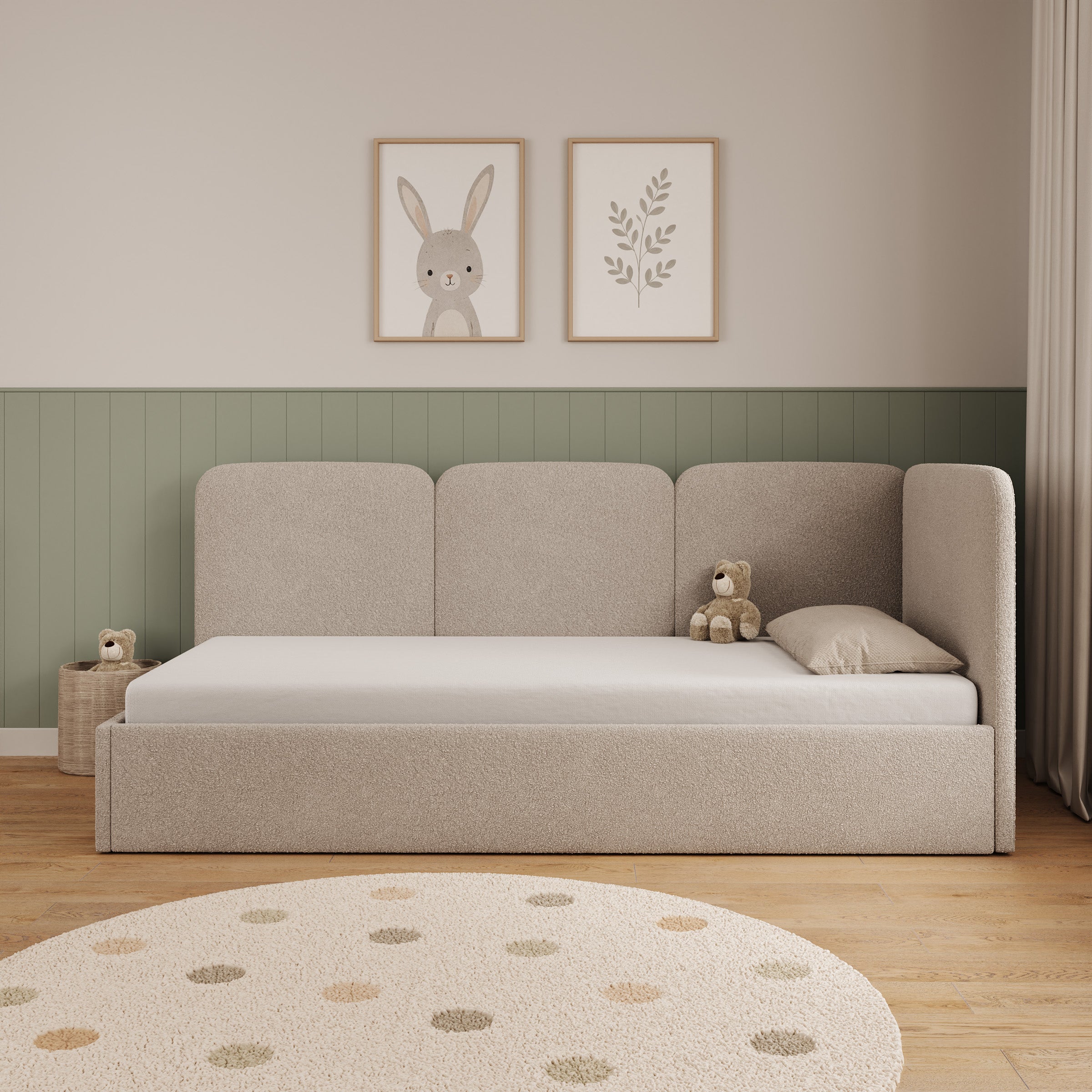 Zano - Eenpersoonsbed met opbergruimte - Teddystof beige - 90x200 cm