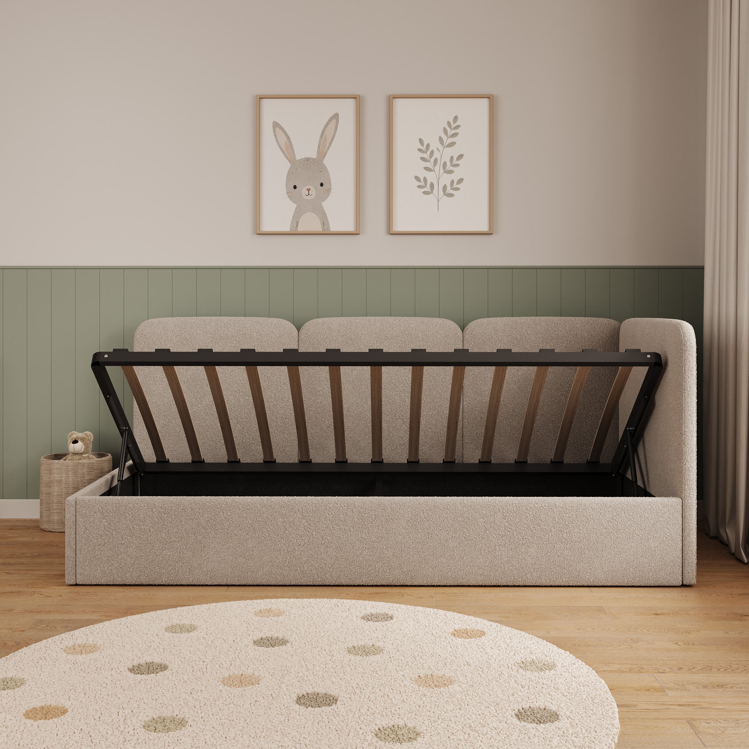 Zano - Eenpersoonsbed met opbergruimte - Teddystof beige - 90x200 cm