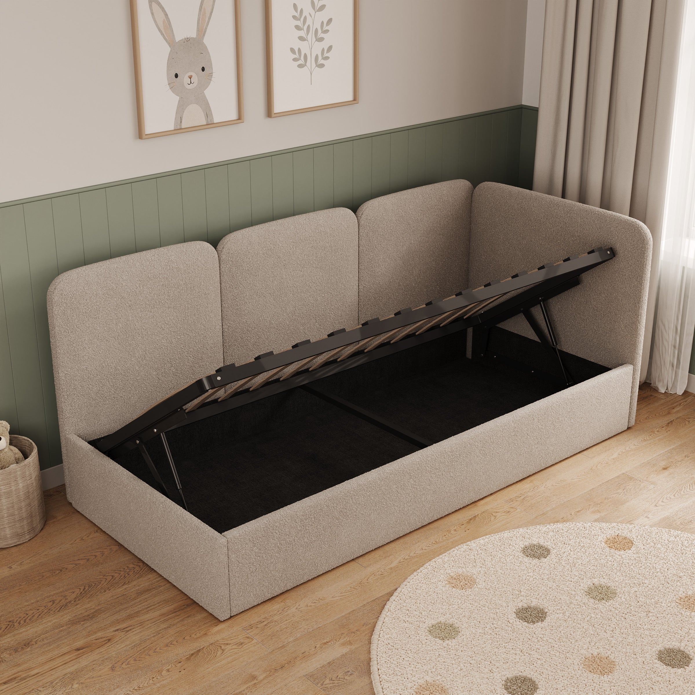 Zano - Eenpersoonsbed met opbergruimte - Teddystof beige - 90x200 cm