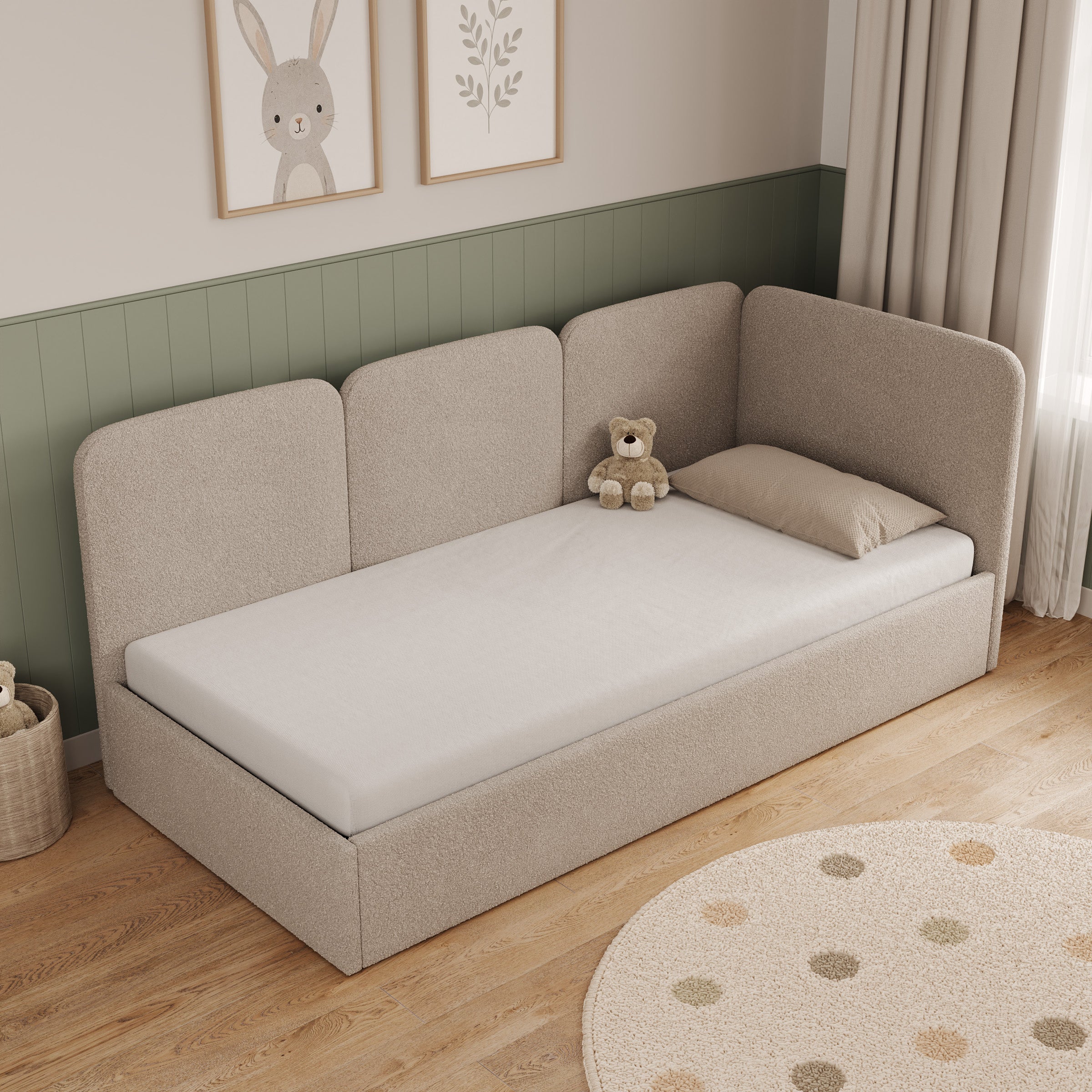 Zano - Eenpersoonsbed met opbergruimte - Teddystof beige - 90x200 cm