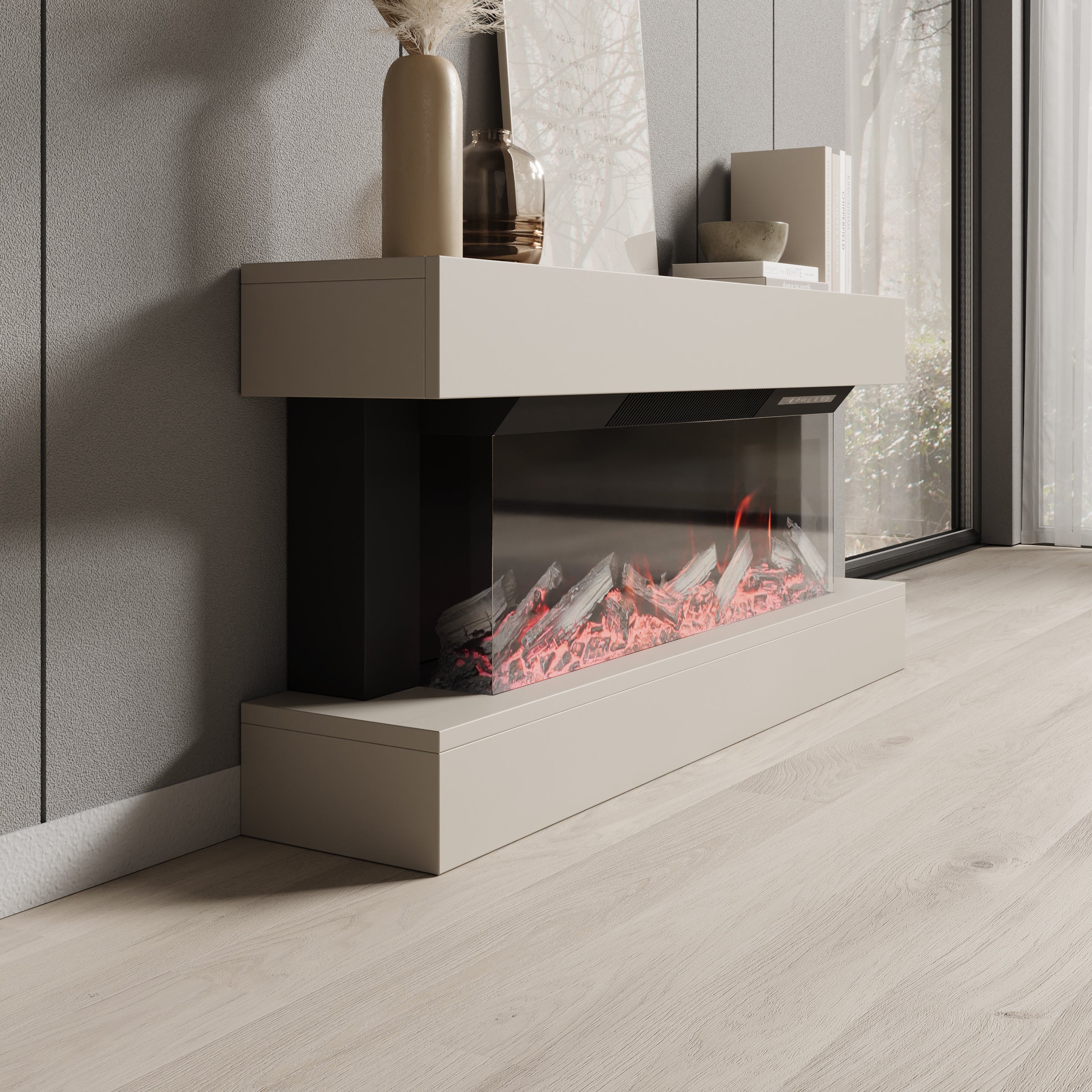 Zarea - Elektrische sfeerhaard - Beige - 120x23x56 cm
