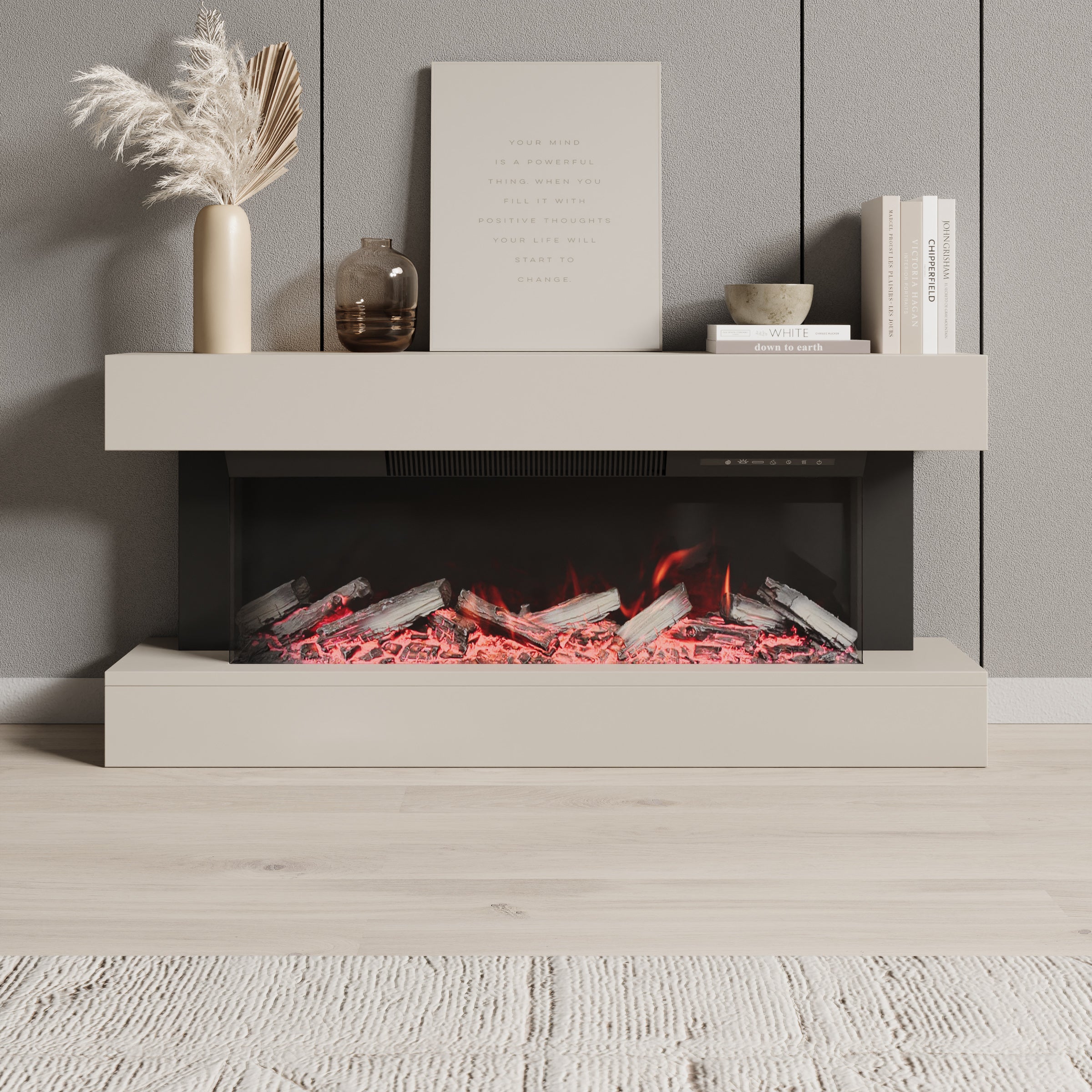 Zarea - Elektrische sfeerhaard - Beige - 120x23x56 cm