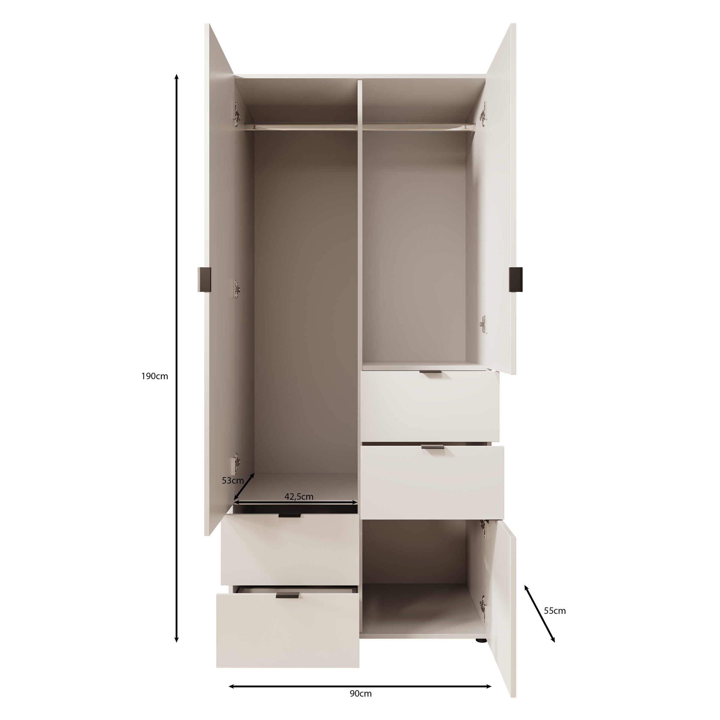 Zayden - Kledingkast 2-deurs - Wit - 90x55x190 cm