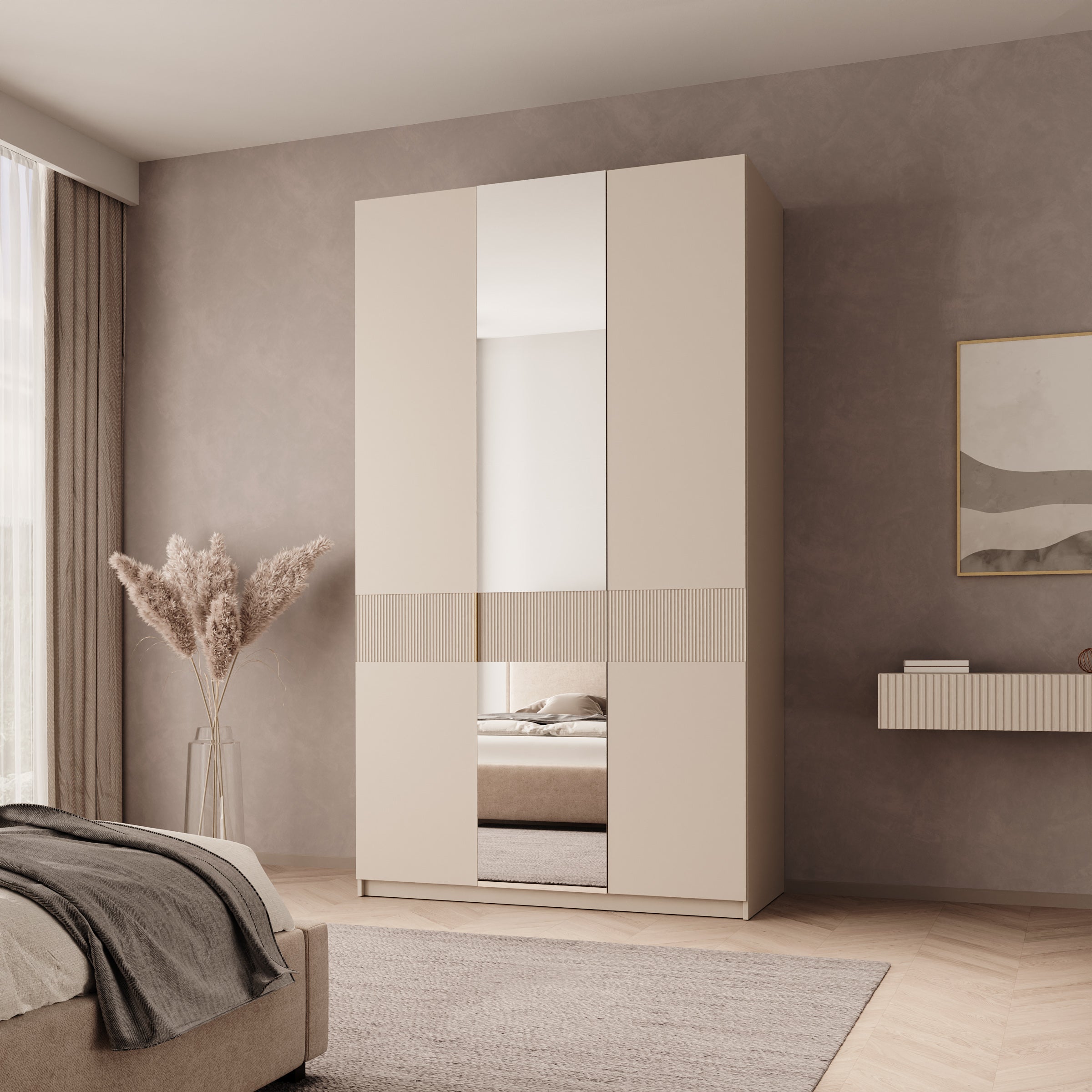 Zelvai - Kledingast 3-deurs - Beige - 135x60x237 cm