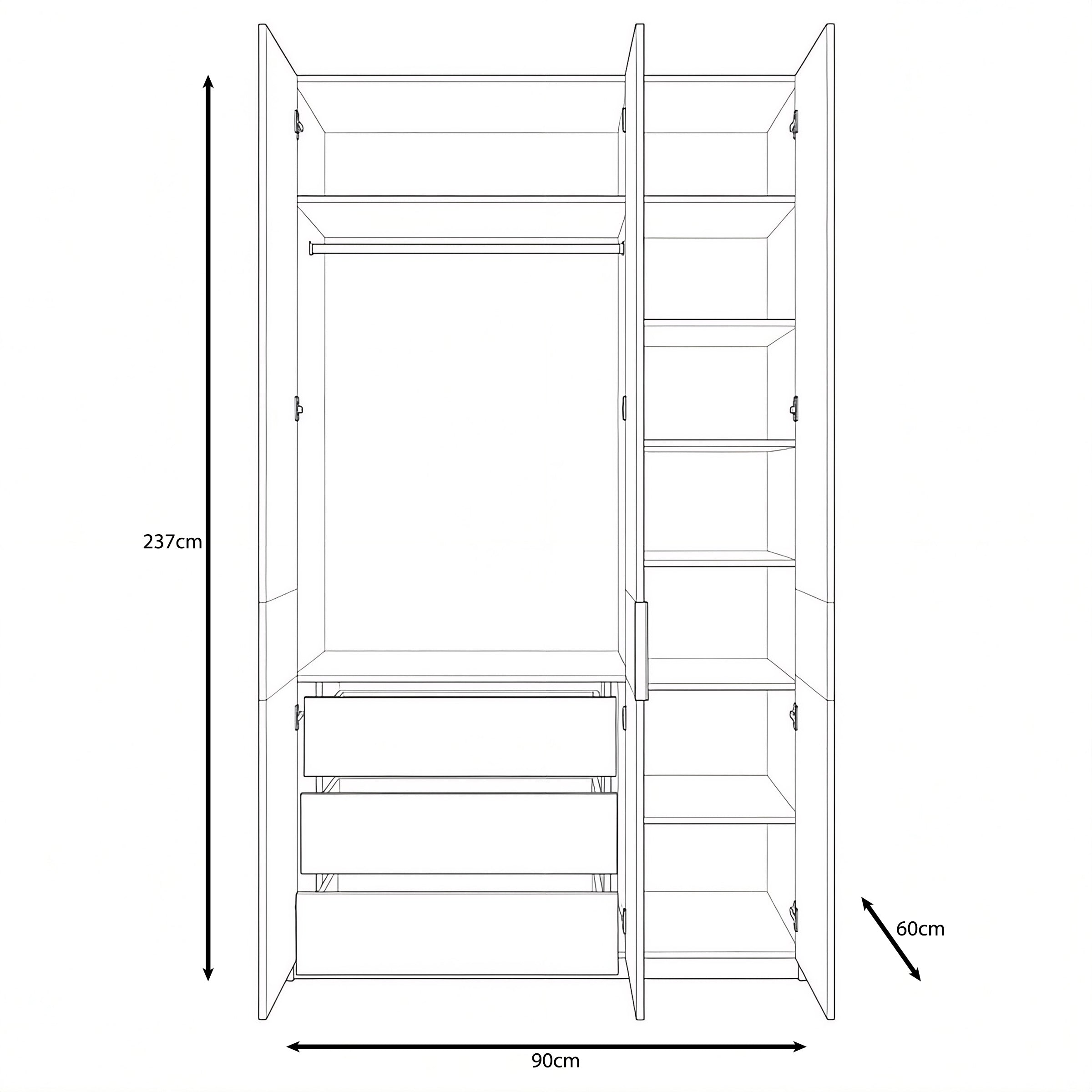 Zelvai - Kledingast 3-deurs - Beige - 135x60x237 cm