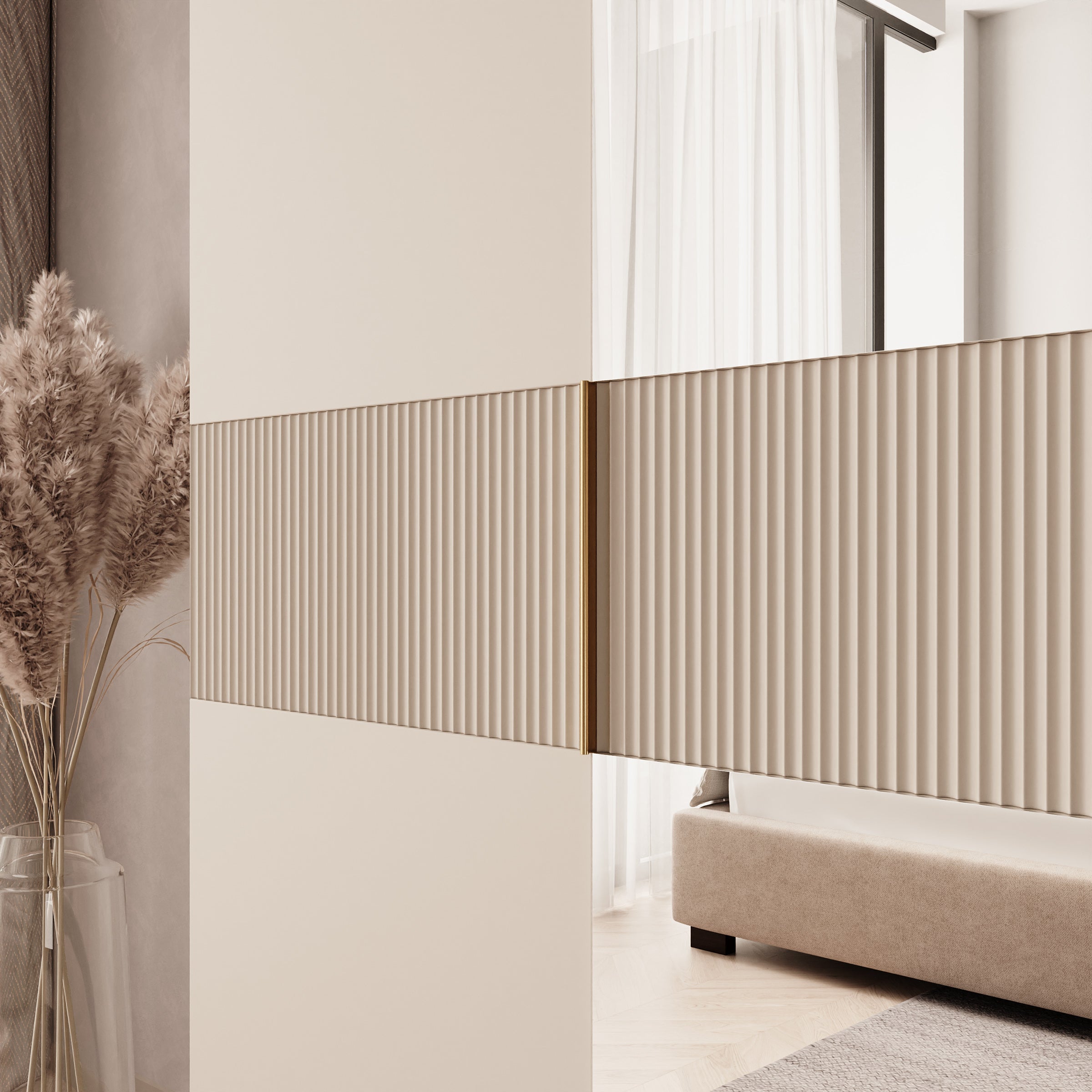 Zelvai - Kledingast 3-deurs - Beige - 135x60x237 cm