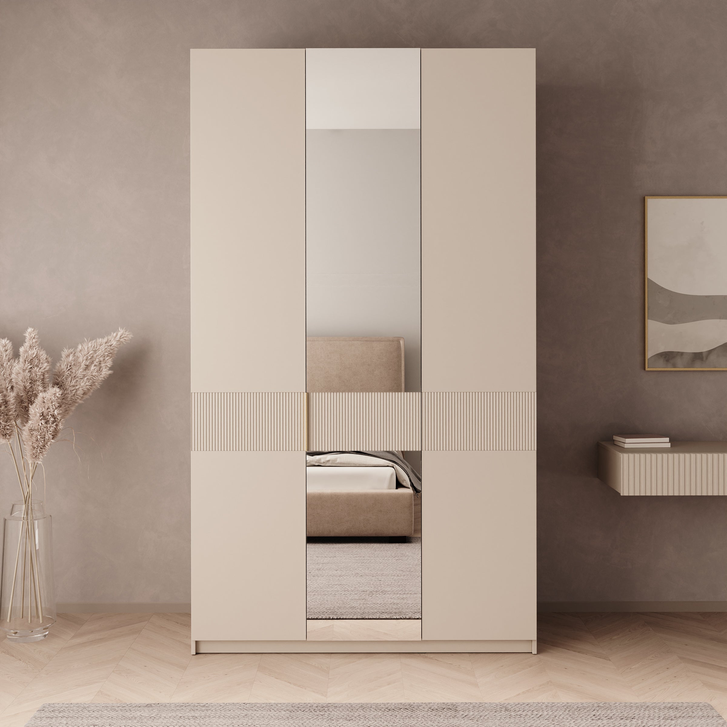 Zelvai - Kledingast 3-deurs - Beige - 135x60x237 cm