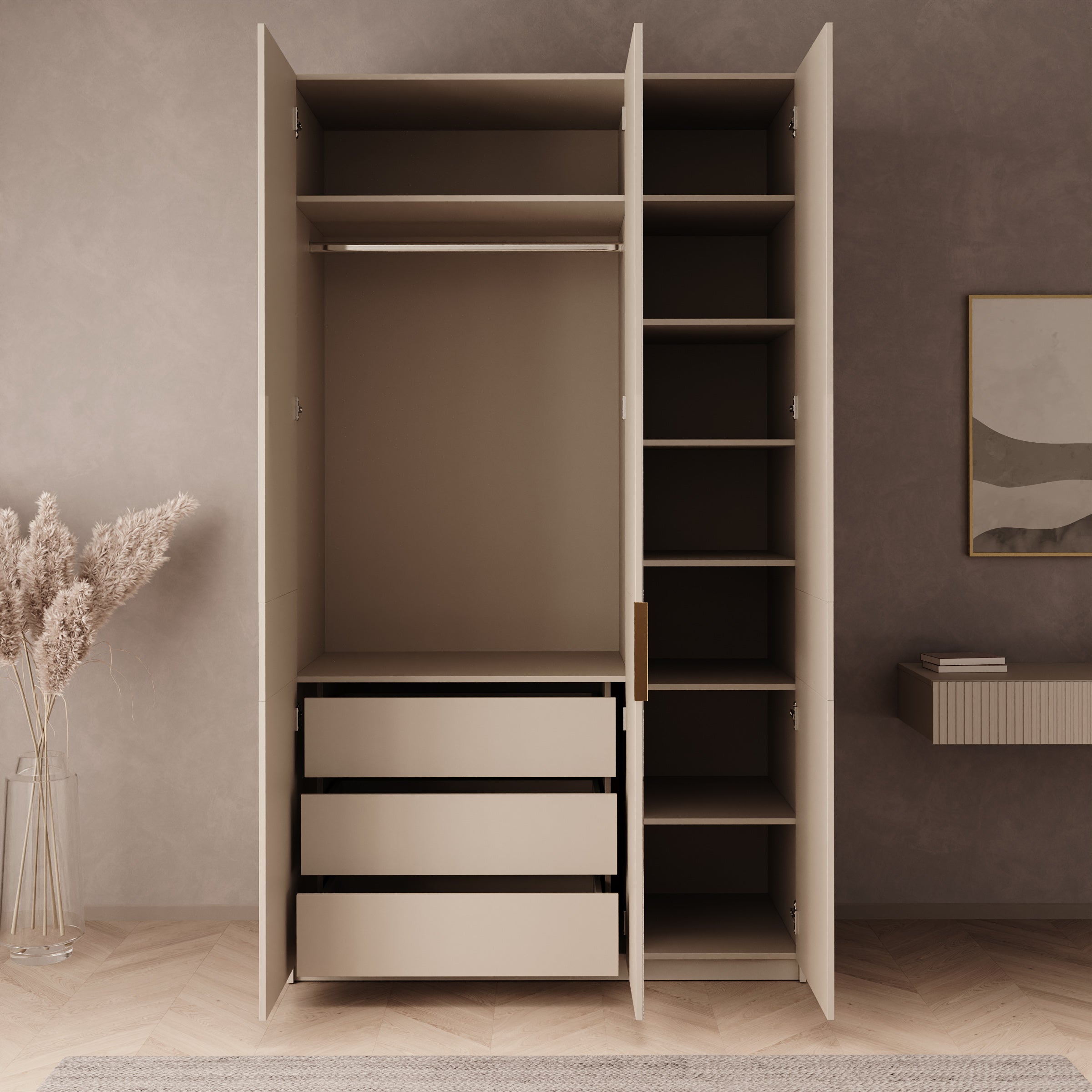 Zelvai - Kledingast 3-deurs - Beige - 135x60x237 cm