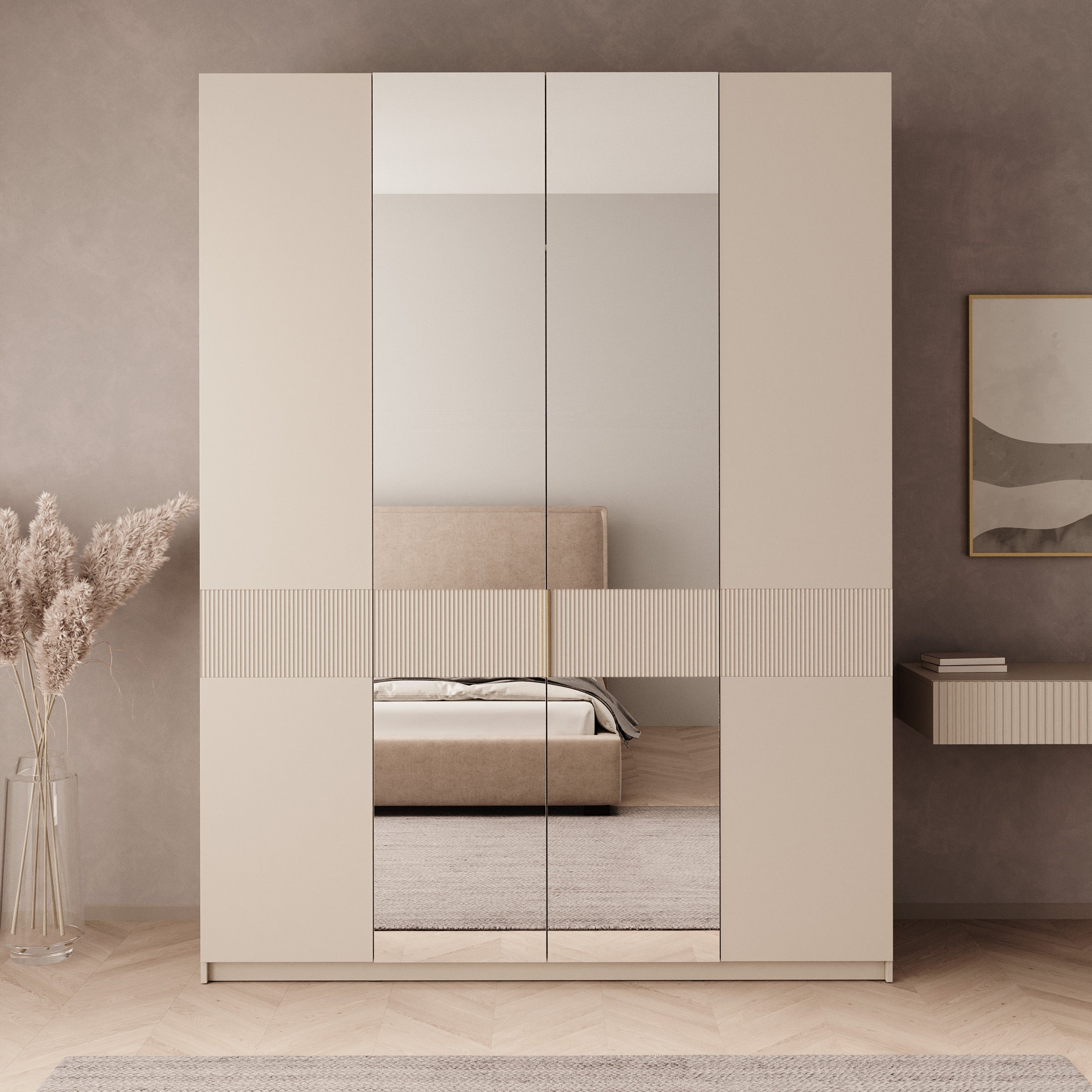 Zelvai - Kledingkast 4-deurs - Beige - 180x60x237 cm