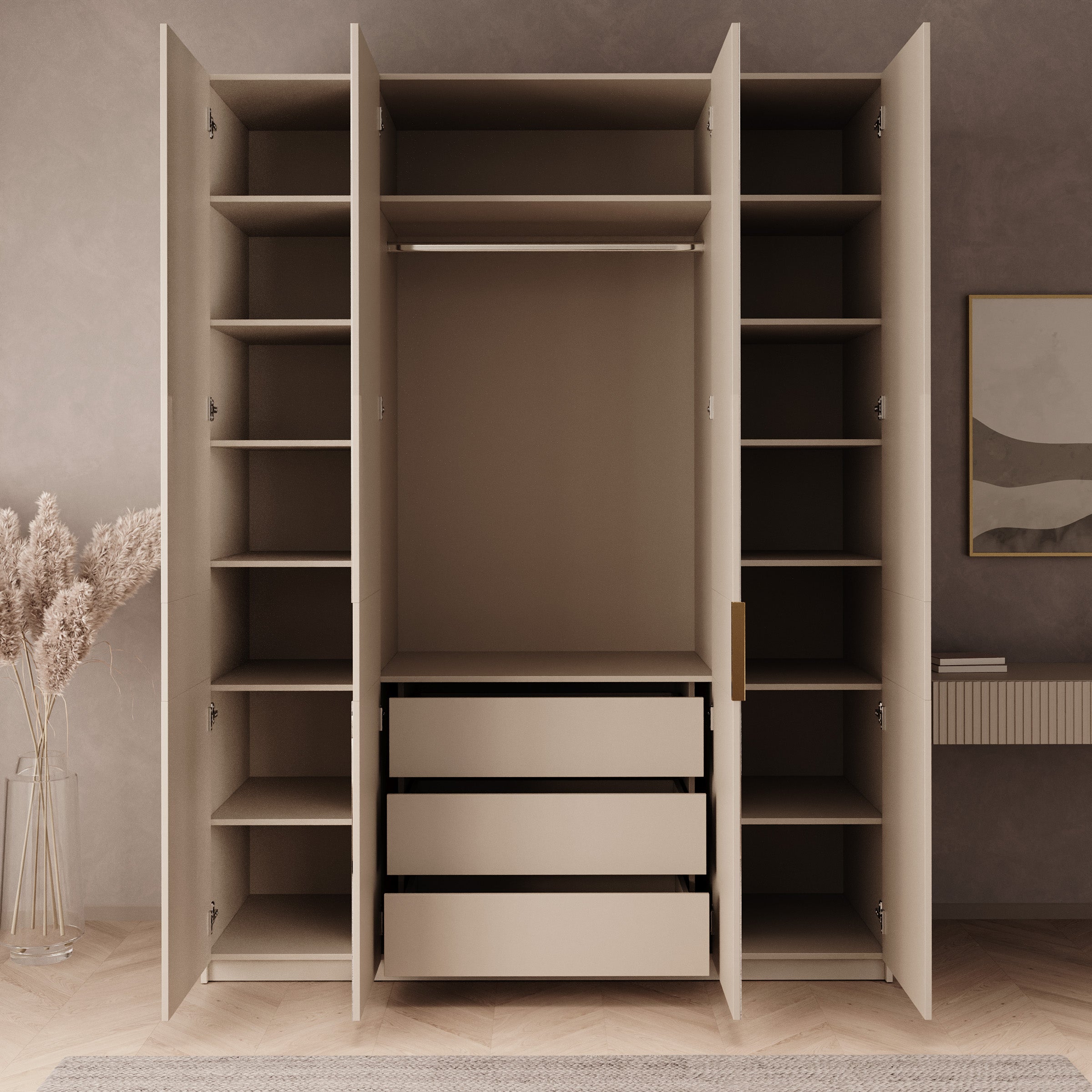 Zelvai - Kledingkast 4-deurs - Beige - 180x60x237 cm