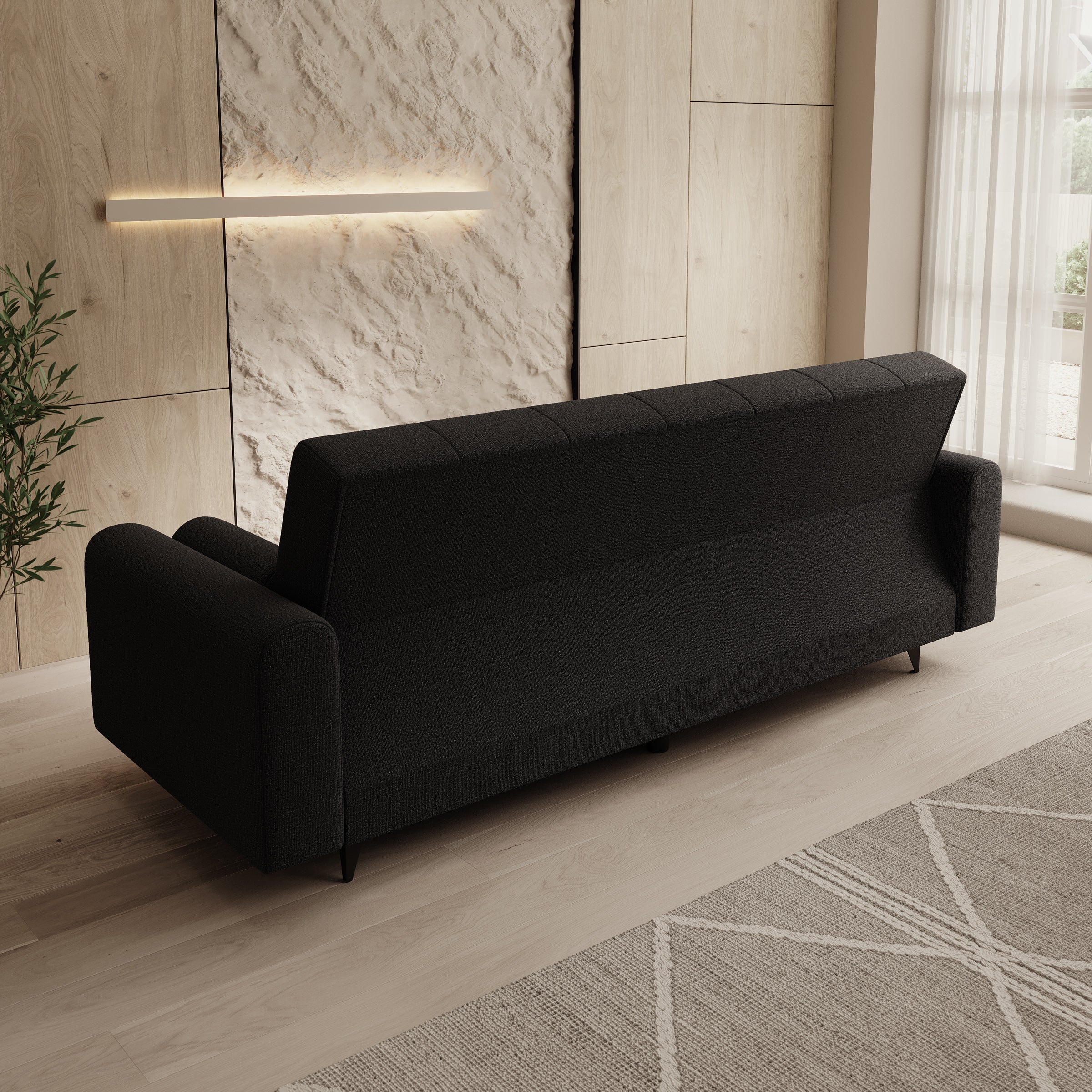 Zenzo - Slaapbank - Stof zwart - 240x91x93 cm