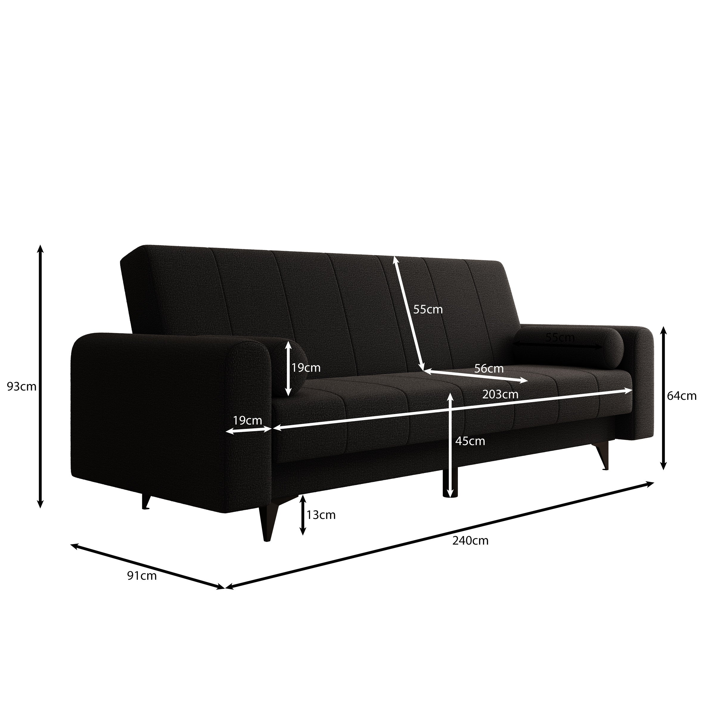 Zenzo - Slaapbank - Stof zwart - 240x91x93 cm