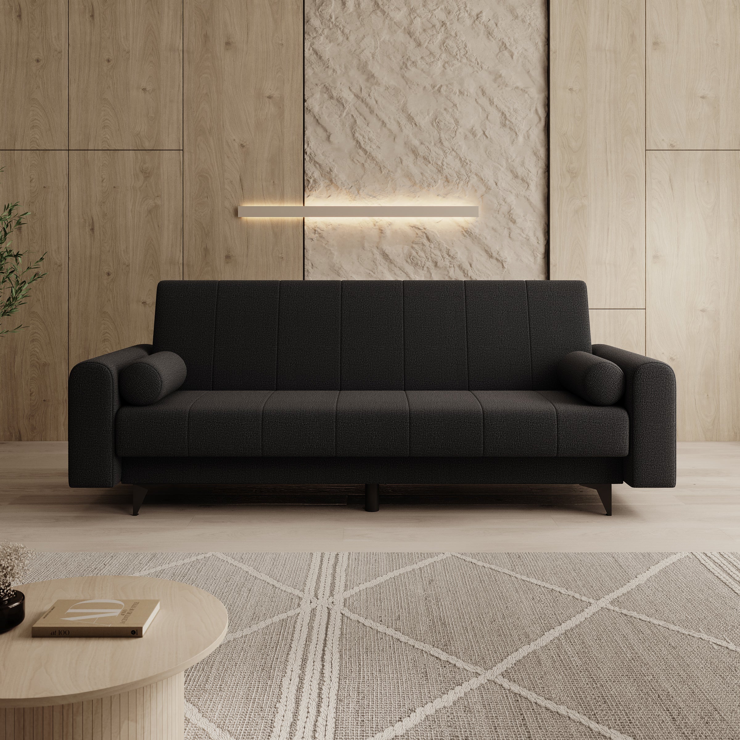 Zenzo - Slaapbank - Stof zwart - 240x91x93 cm