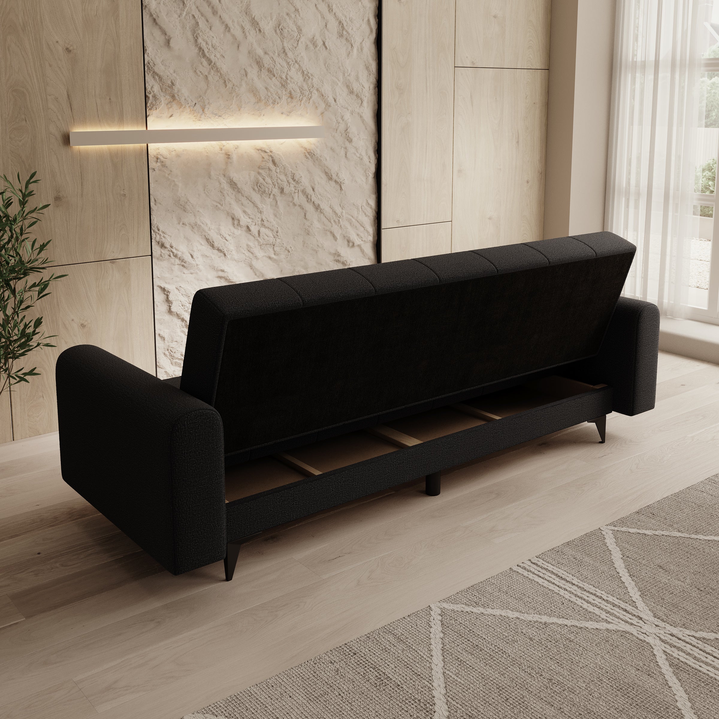 Zenzo - Slaapbank - Stof zwart - 240x91x93 cm