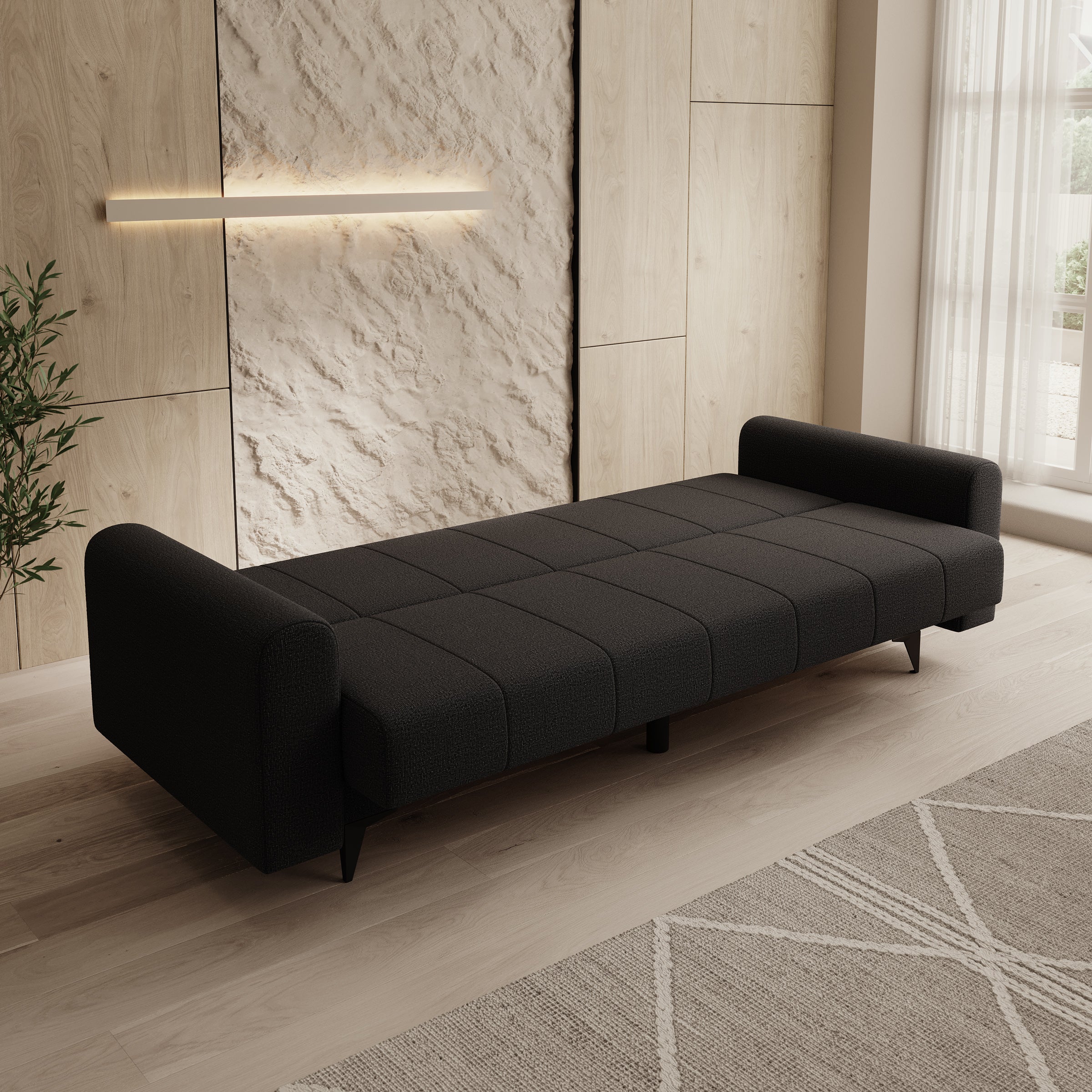 Zenzo - Slaapbank - Stof zwart - 240x91x93 cm