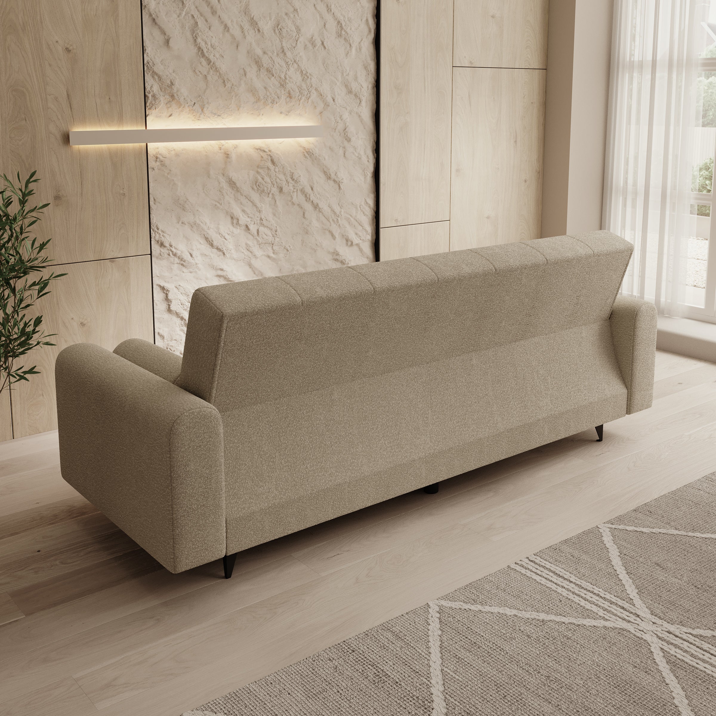 Zenzo - Slaapbank - Teddystof beige - 240x91x93 cm