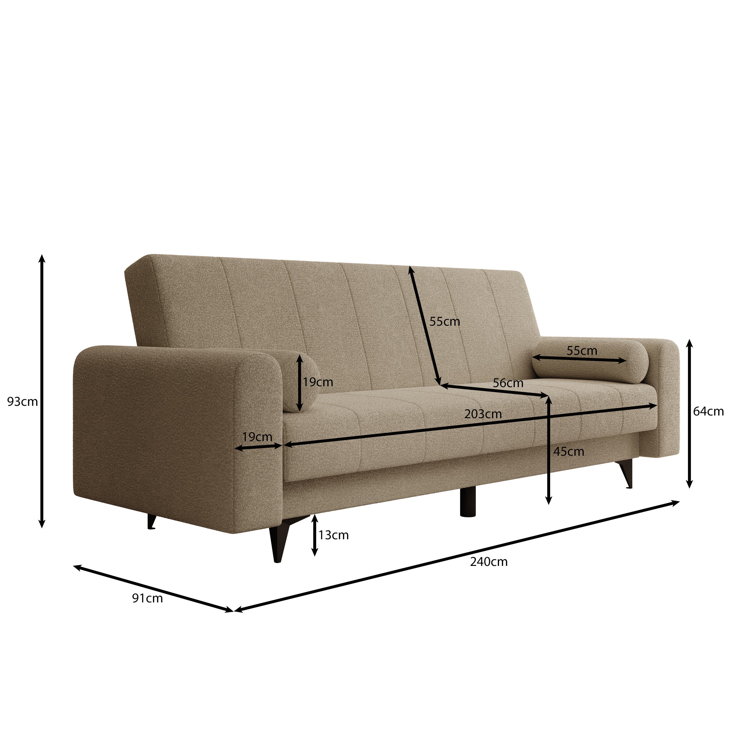Zenzo - Slaapbank - Teddystof beige - 240x91x93 cm