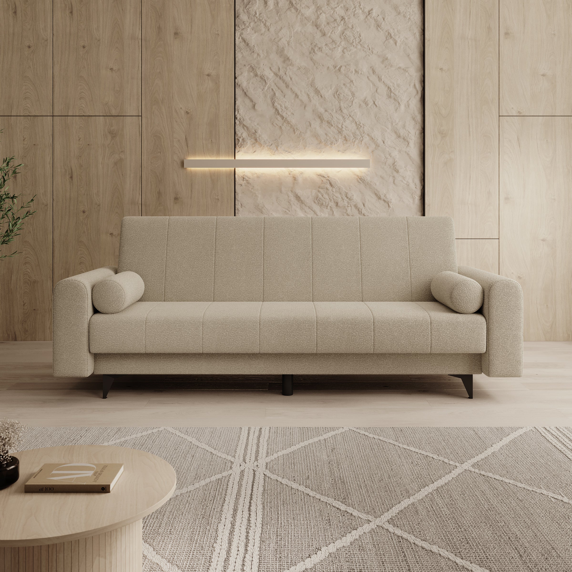 Zenzo - Slaapbank - Teddystof beige - 240x91x93 cm