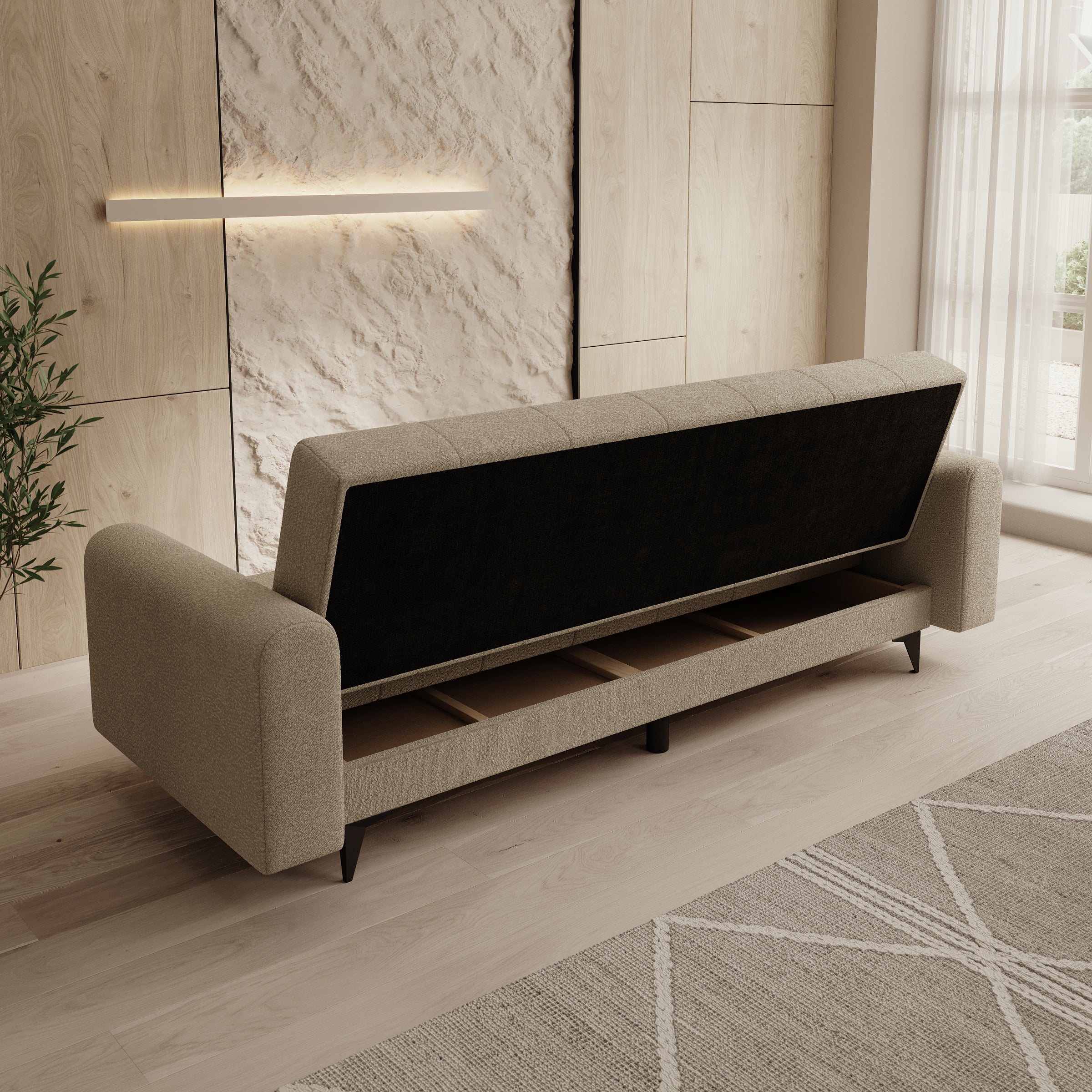 Zenzo - Slaapbank - Teddystof beige - 240x91x93 cm