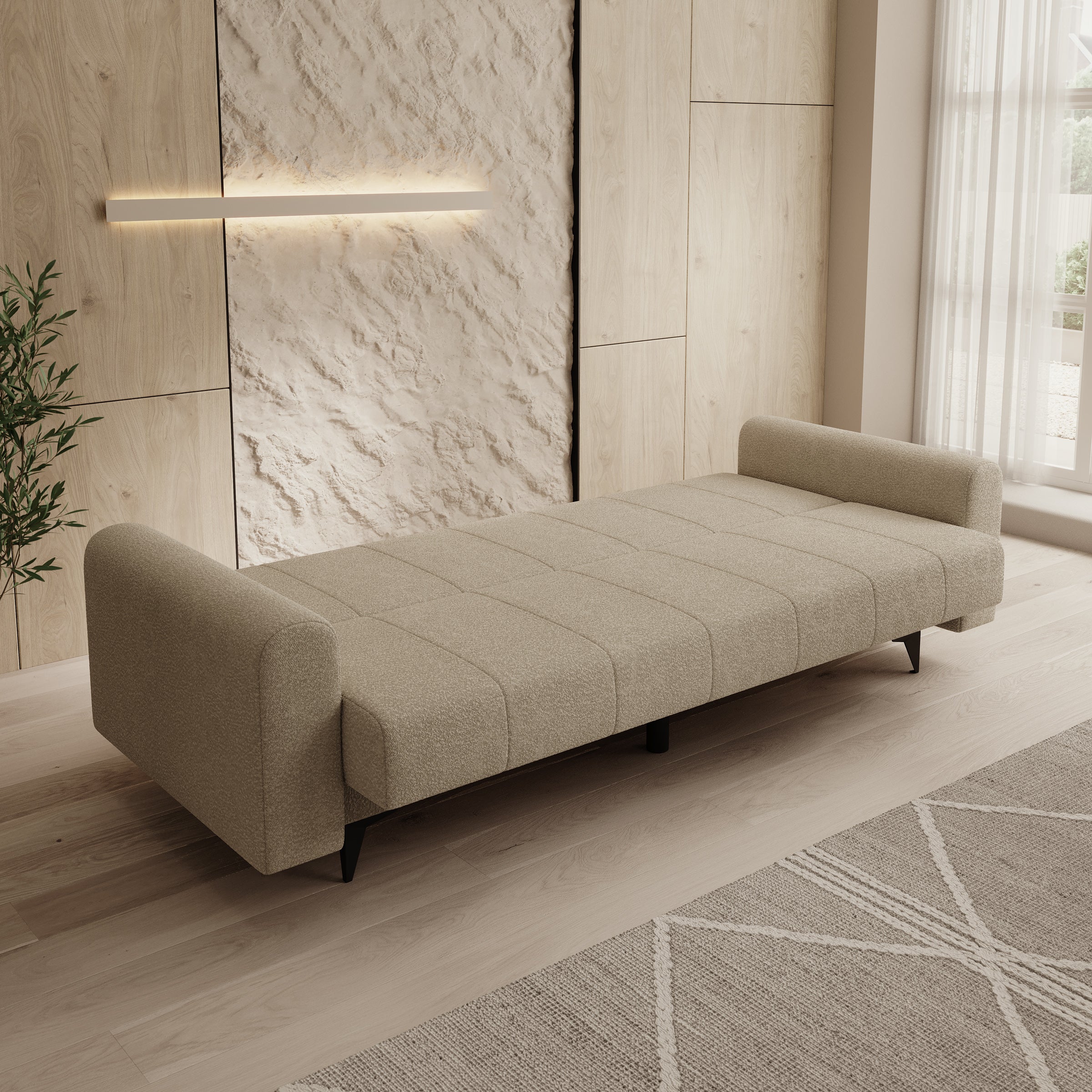 Zenzo - Slaapbank - Teddystof beige - 240x91x93 cm