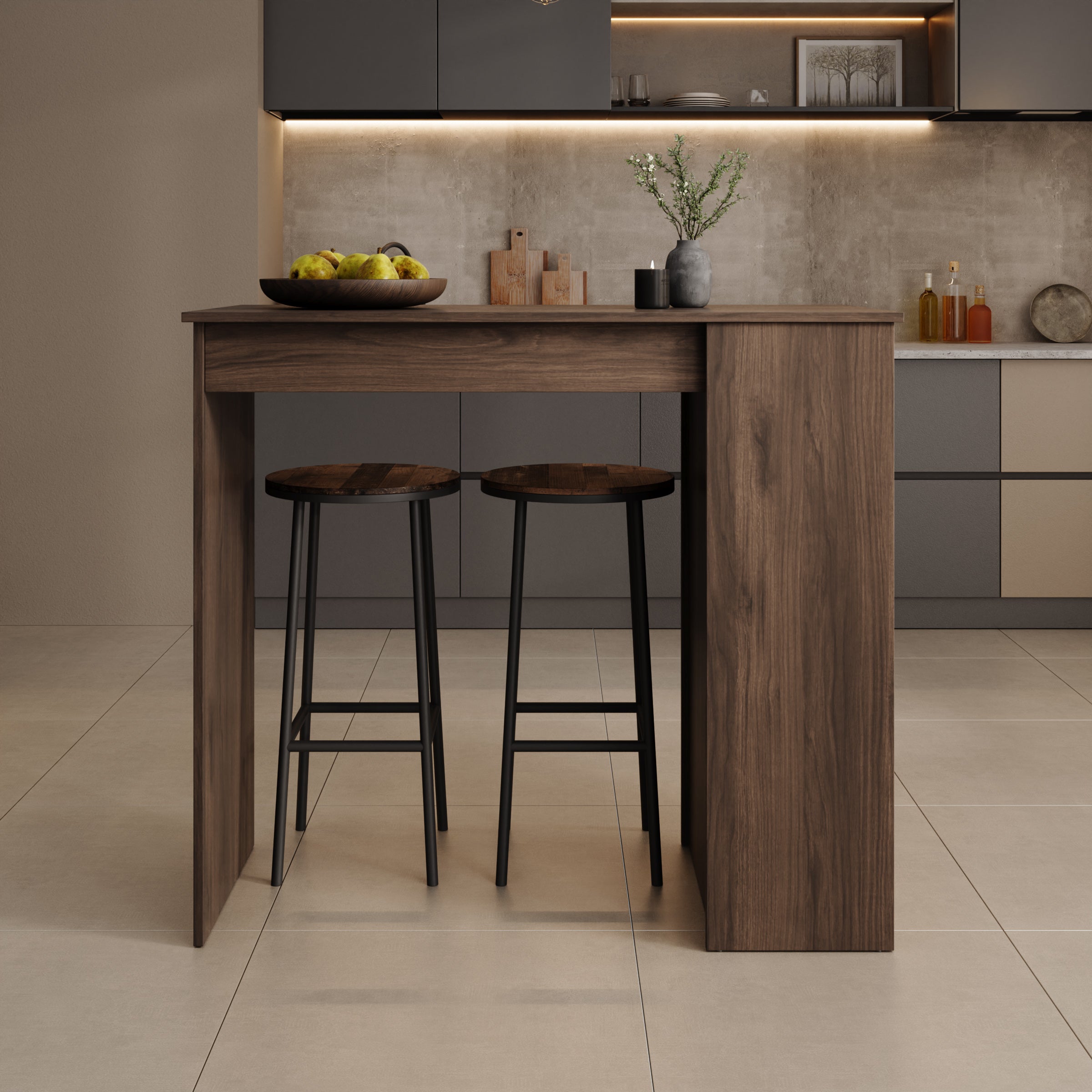 Zorevia - Bartafel - Walnootpatroon - 115x50x102 cm