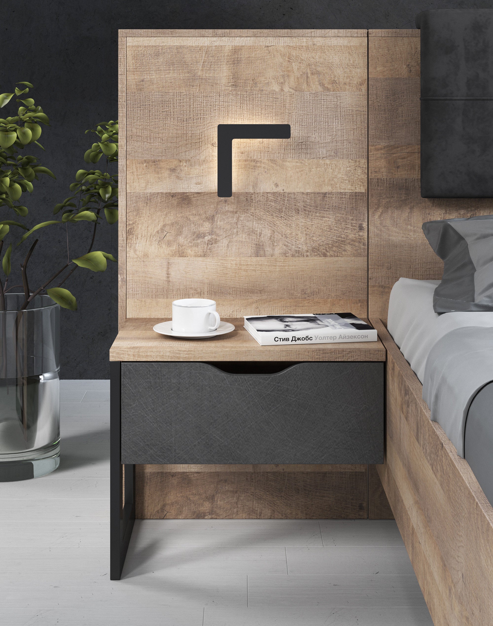 Acasia - Slaapkamer - Grijs/Eiken - 160x200 cm