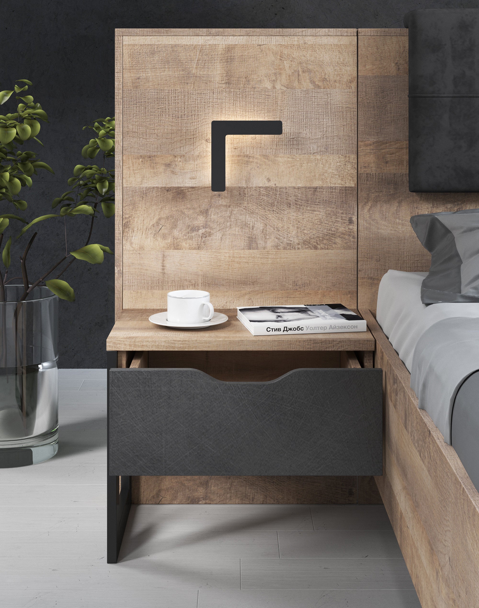 Acasia - Slaapkamer - Grijs/Eiken - 160x200 cm