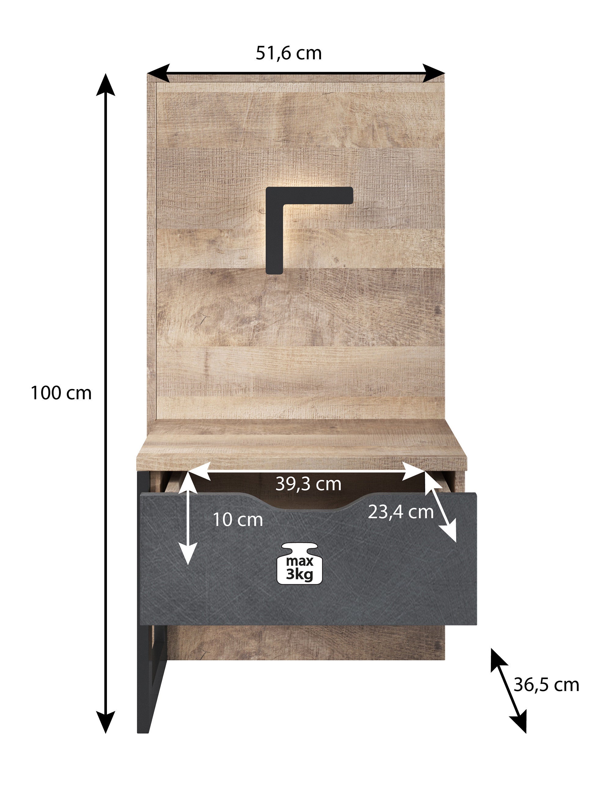 Acasia - Slaapkamer - Grijs/Eiken - 160x200 cm